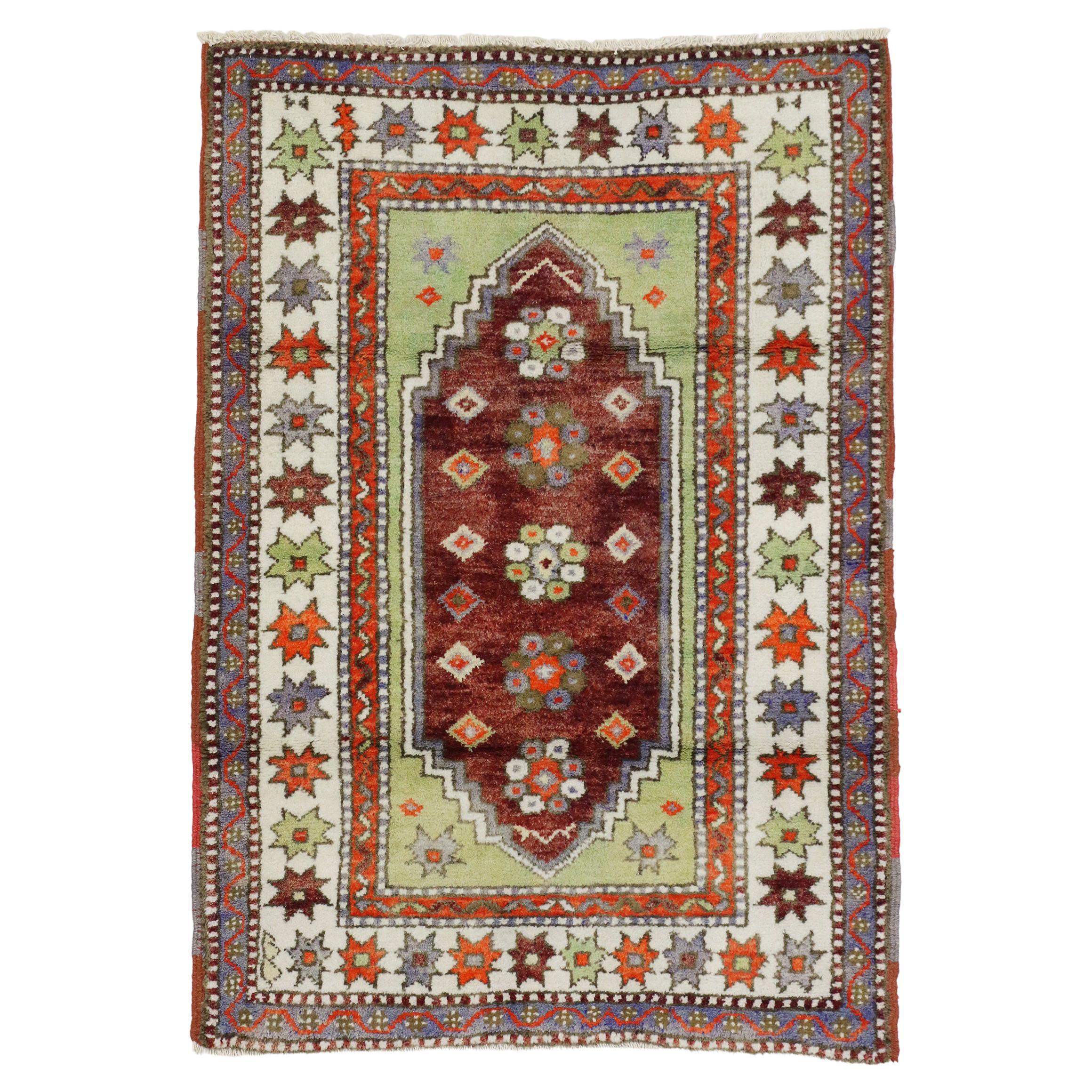 Vintage Turkish Yuntdag Oushak Rug, Tribal Allure Meets Worldly Sophistication For Sale