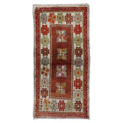 Tapis d'accent turc vintage Oushak avec couleurs vives, tapis anatolien Yuntdag