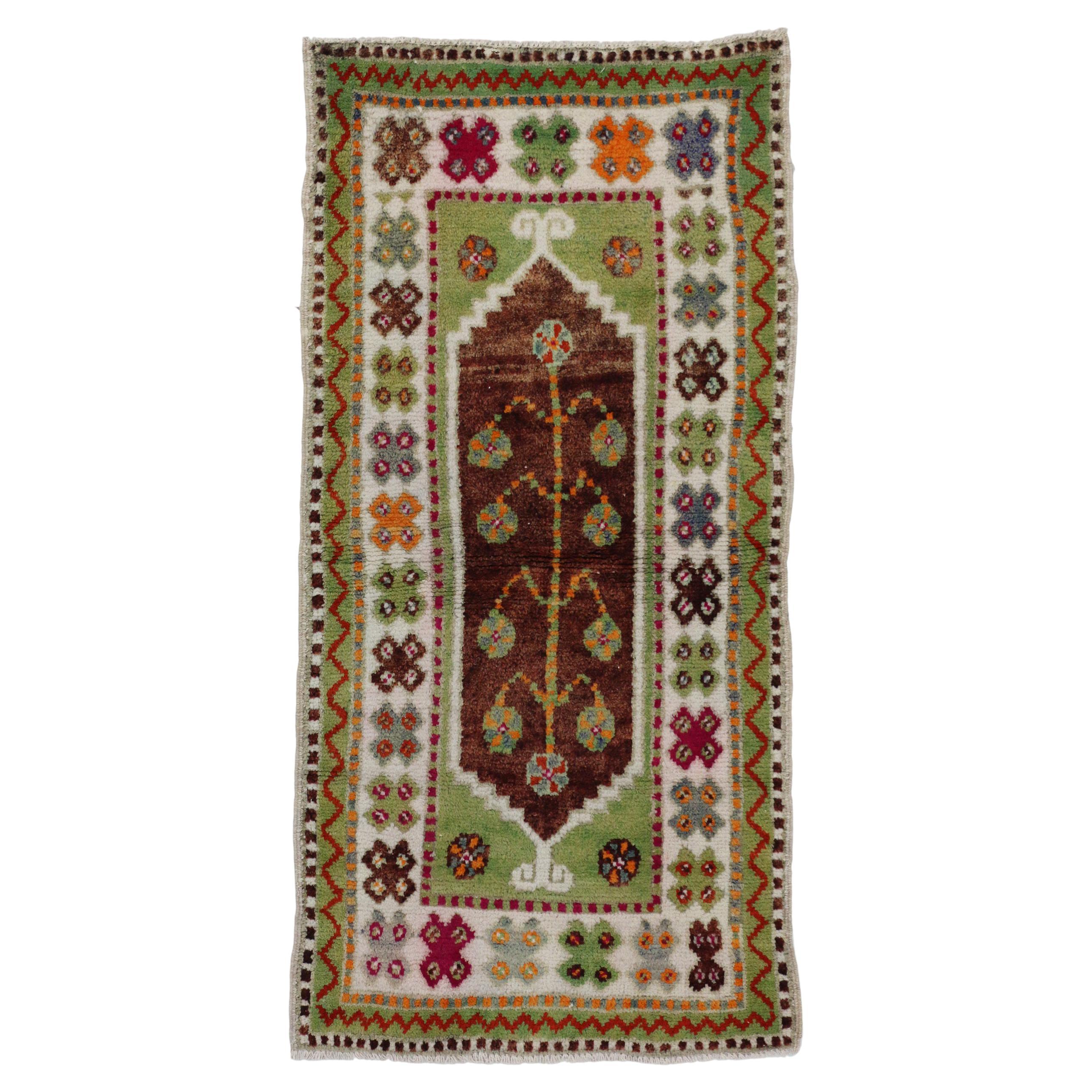 Vintage Turkish Oushak Accent Rug with Color Pop, Anatolian Yuntdag Rug For Sale
