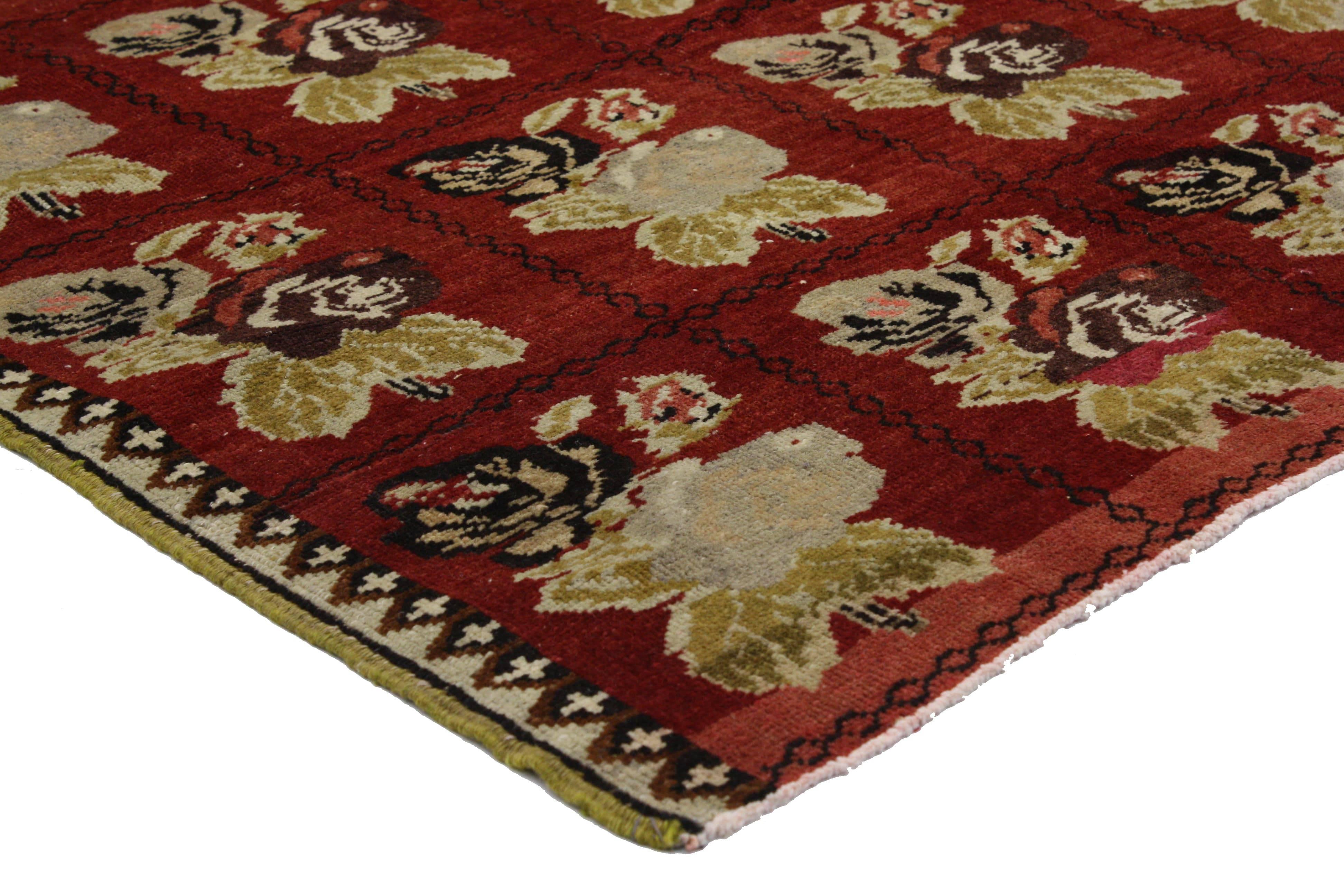 Hand-Knotted Vintage Turkish Oushak Accent Rug with Farmhouse Style For Sale