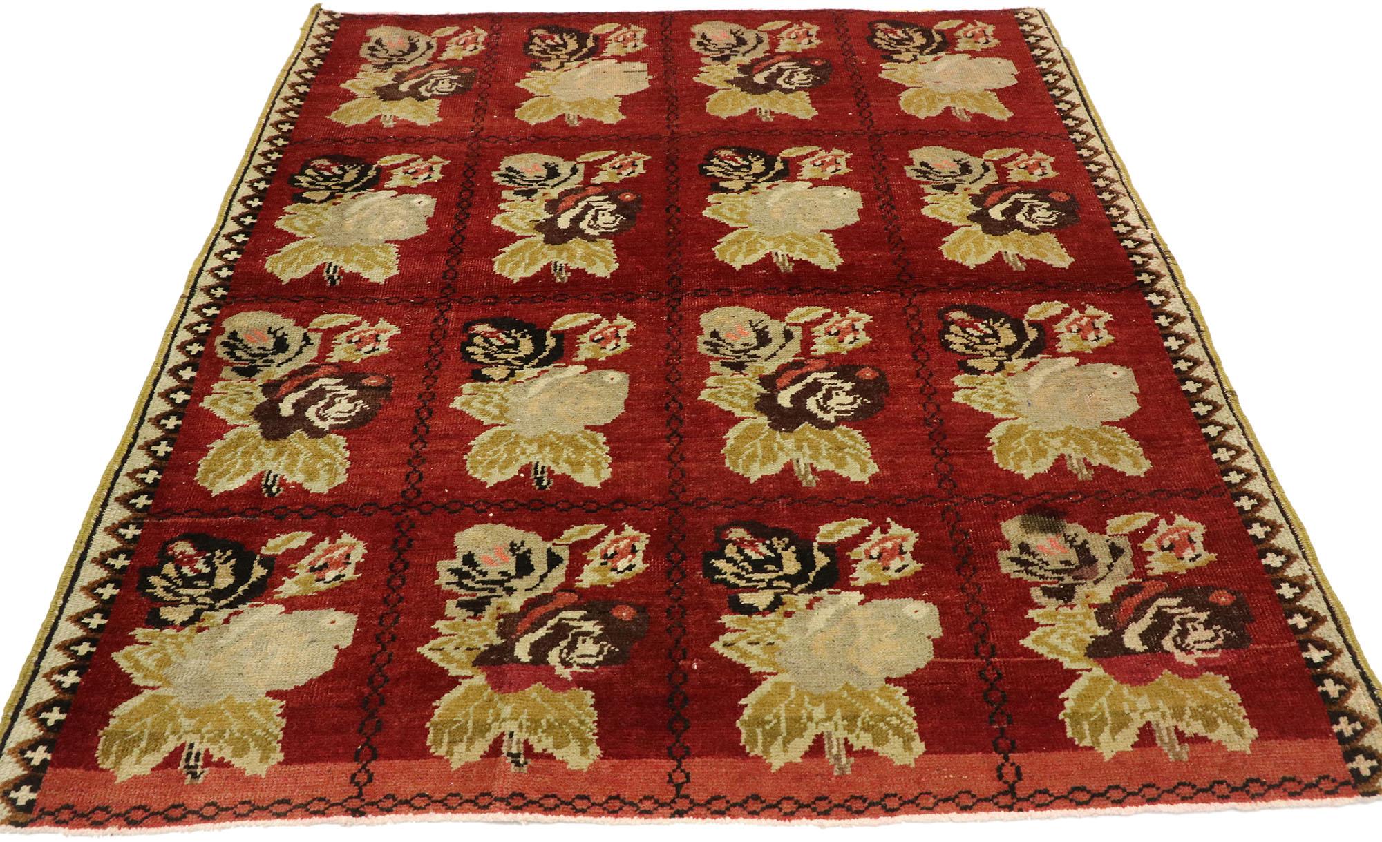 Hand-Knotted Vintage Red Turkish Oushak Rug For Sale