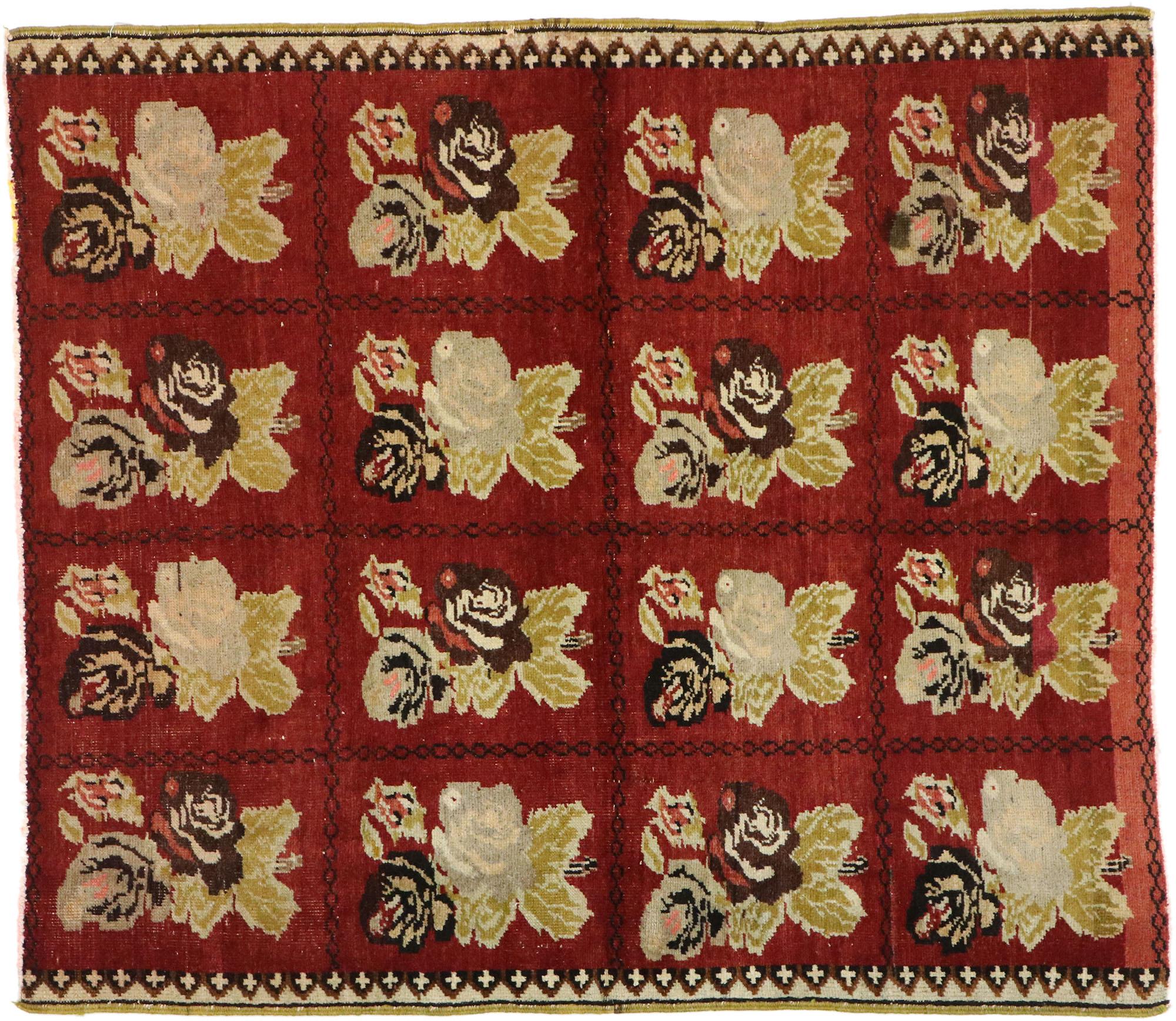 20th Century Vintage Red Turkish Oushak Rug For Sale