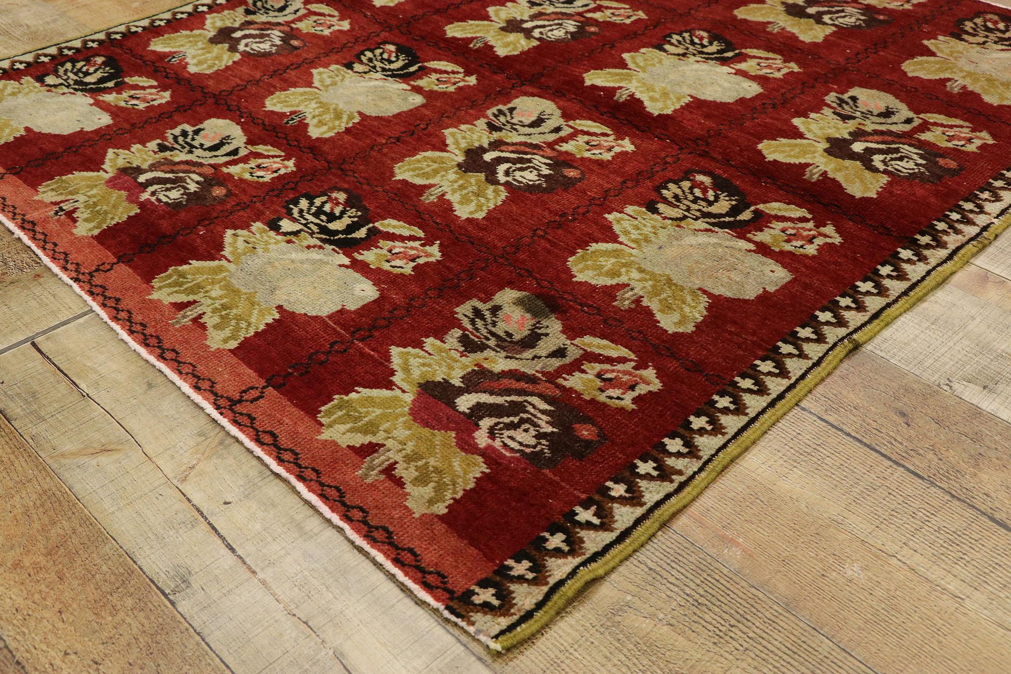 Vintage Red Turkish Oushak Rug For Sale 1