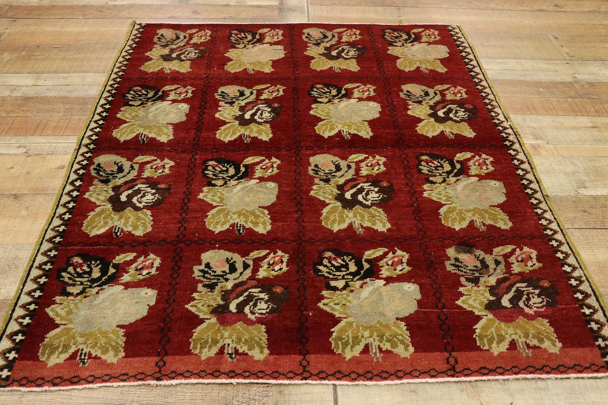 Vintage Red Turkish Oushak Rug For Sale 2