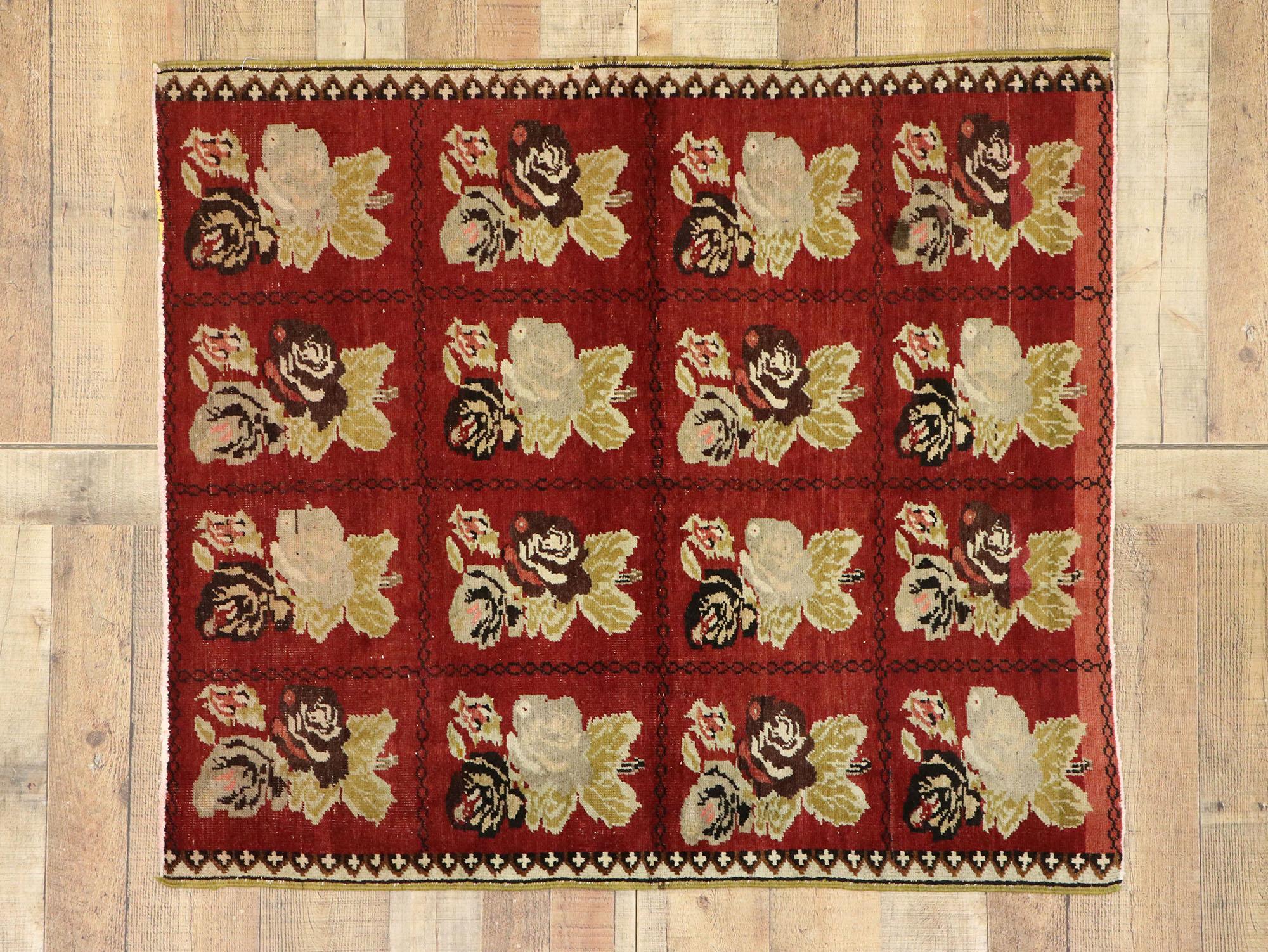 Vintage Red Turkish Oushak Rug For Sale 3