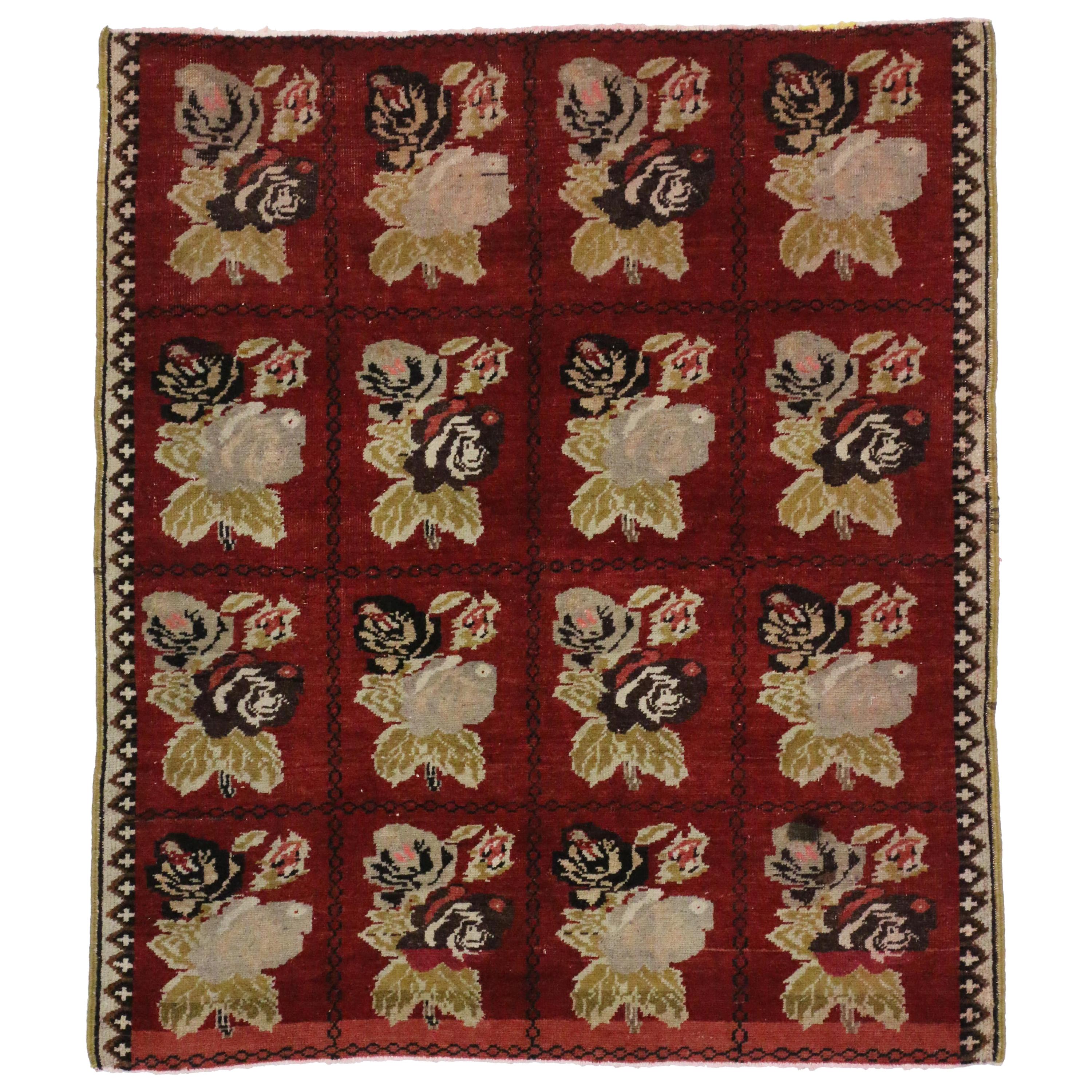 Vintage Turkish Oushak Accent Rug with Farmhouse Style For Sale