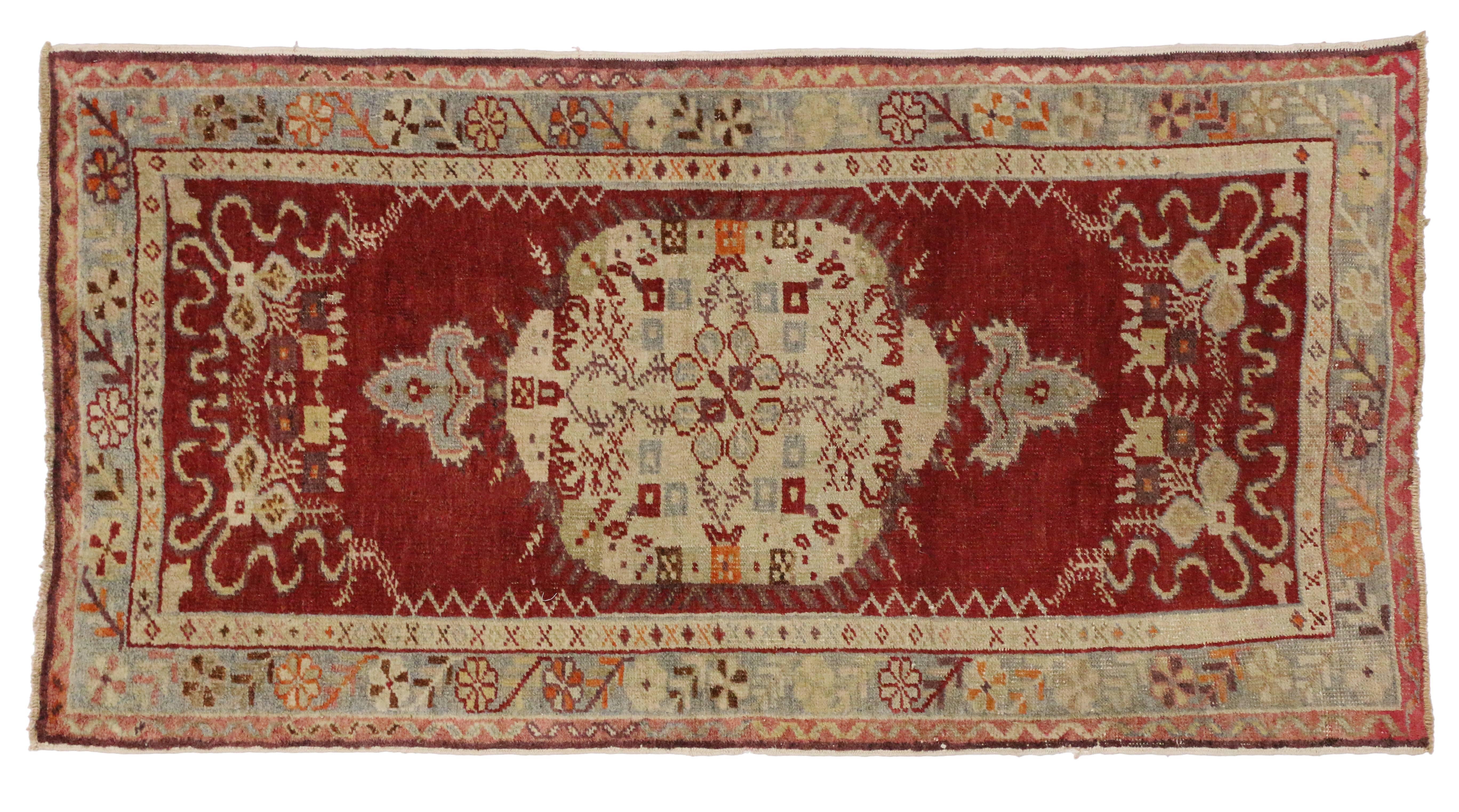 20th Century Vintage Turkish Oushak Accent Rug with Jacobean Style For Sale