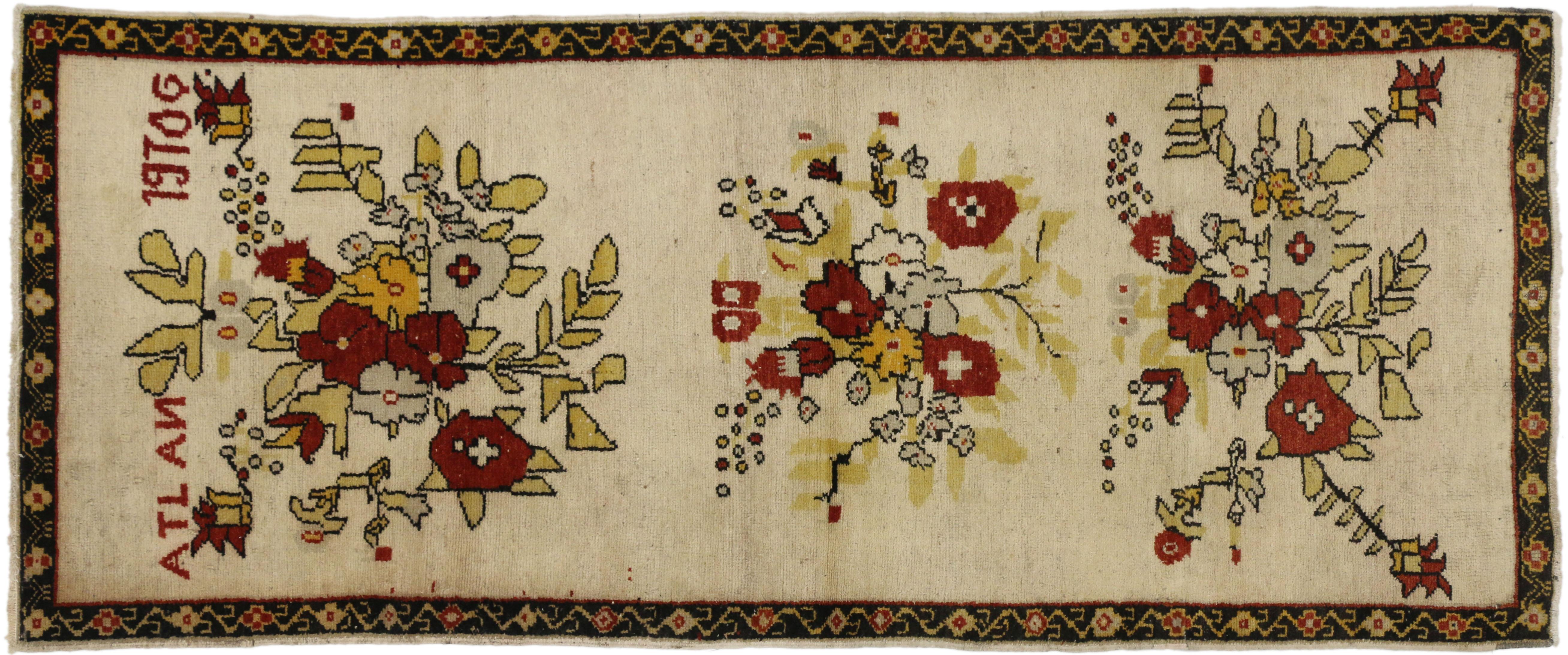Wool Vintage Turkish Oushak Accent Rug with English Country Style For Sale