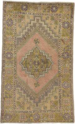 Vintage Turkish Oushak Accent Rug with French Provincial Style, Small Accent Rug