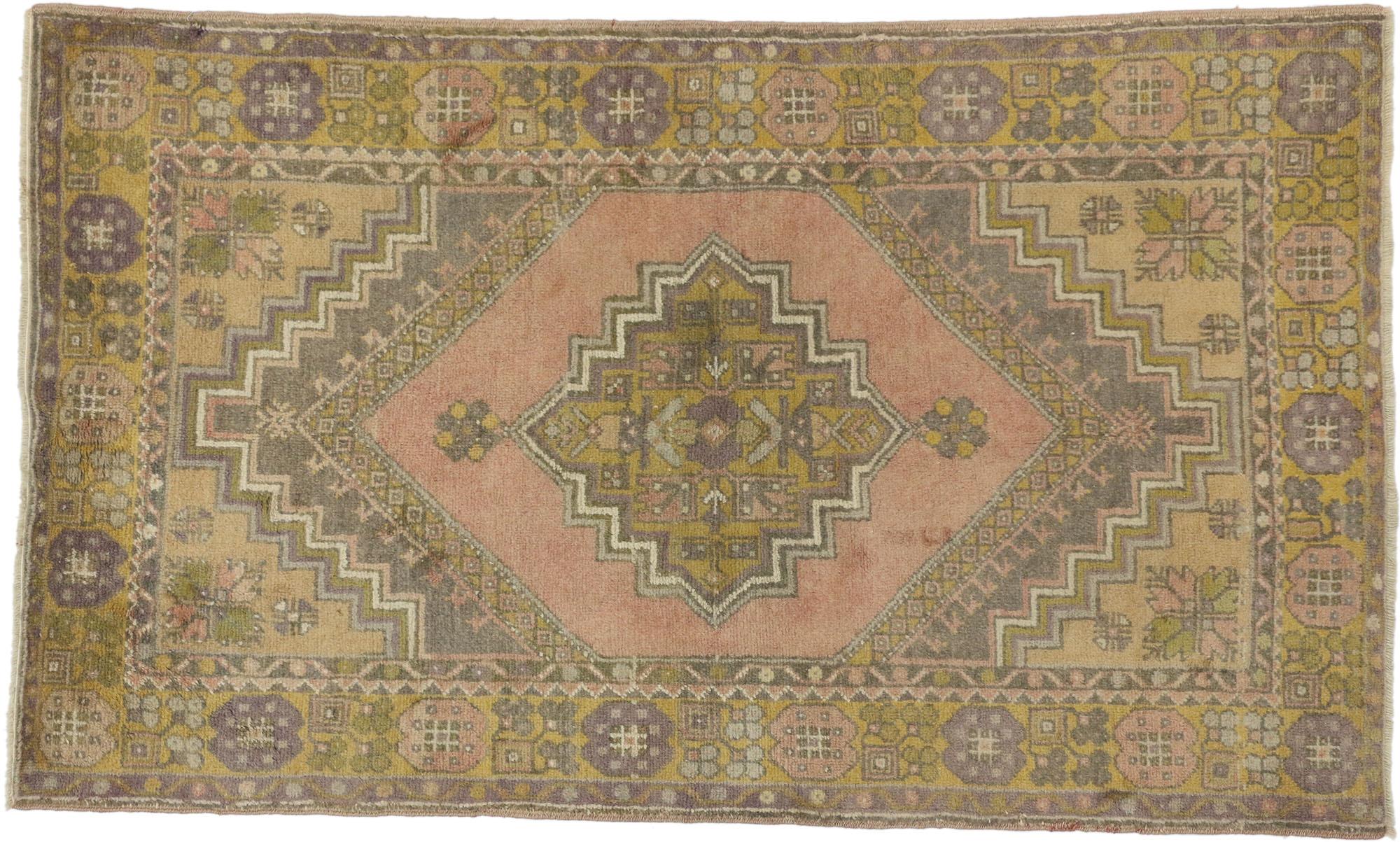 Wool Vintage Turkish Oushak Accent Rug with French Provincial Style, Small Accent Rug For Sale