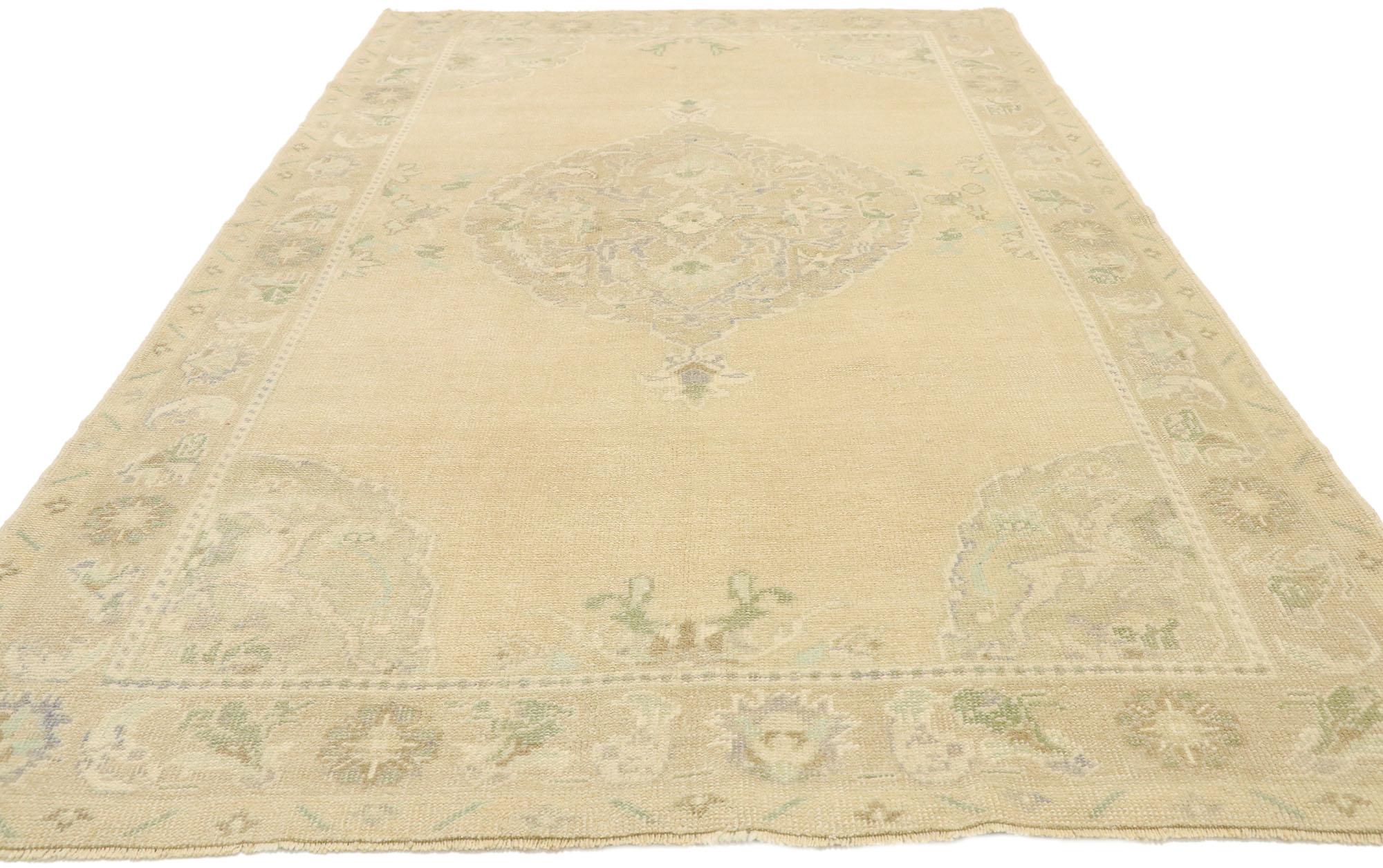 Hand-Knotted Vintage Turkish Oushak Accent Rug with French Renaissance Chateau Style For Sale