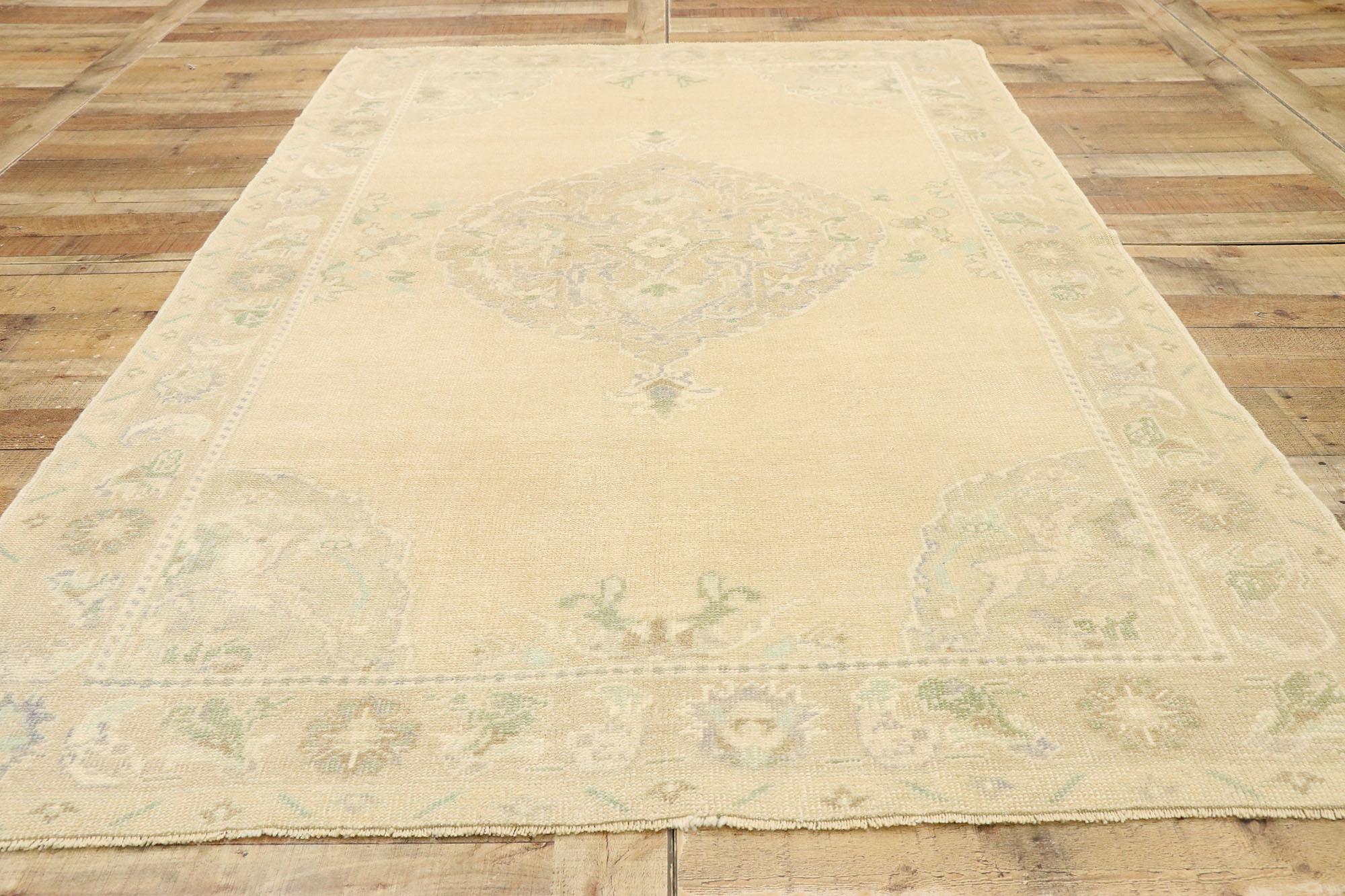 Vintage Turkish Oushak Accent Rug with French Renaissance Chateau Style For Sale 1