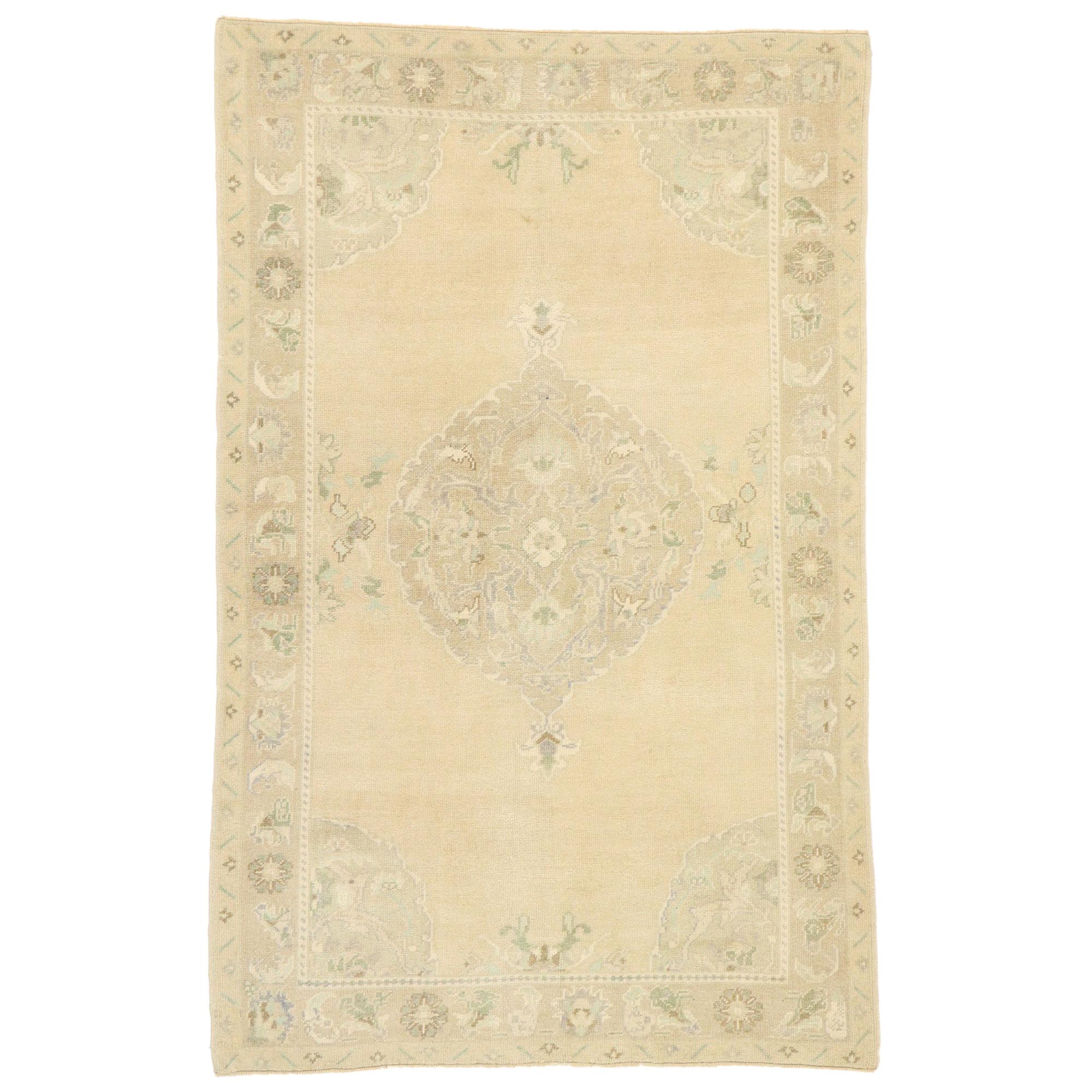 Vintage Turkish Oushak Accent Rug with French Renaissance Chateau Style For Sale