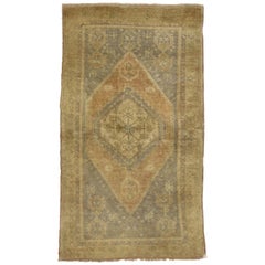 Vintage Turkish Oushak Accent Rug with Mid-Century Modern Style