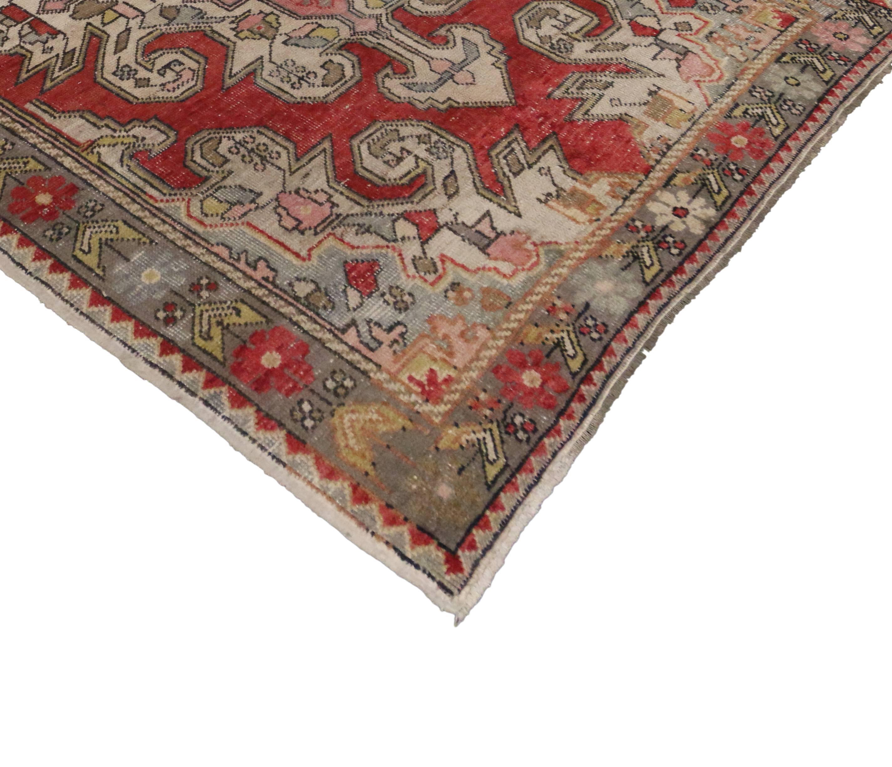 Vintage Turkish Oushak Accent Rug with Modern Industrial Style For Sale 1