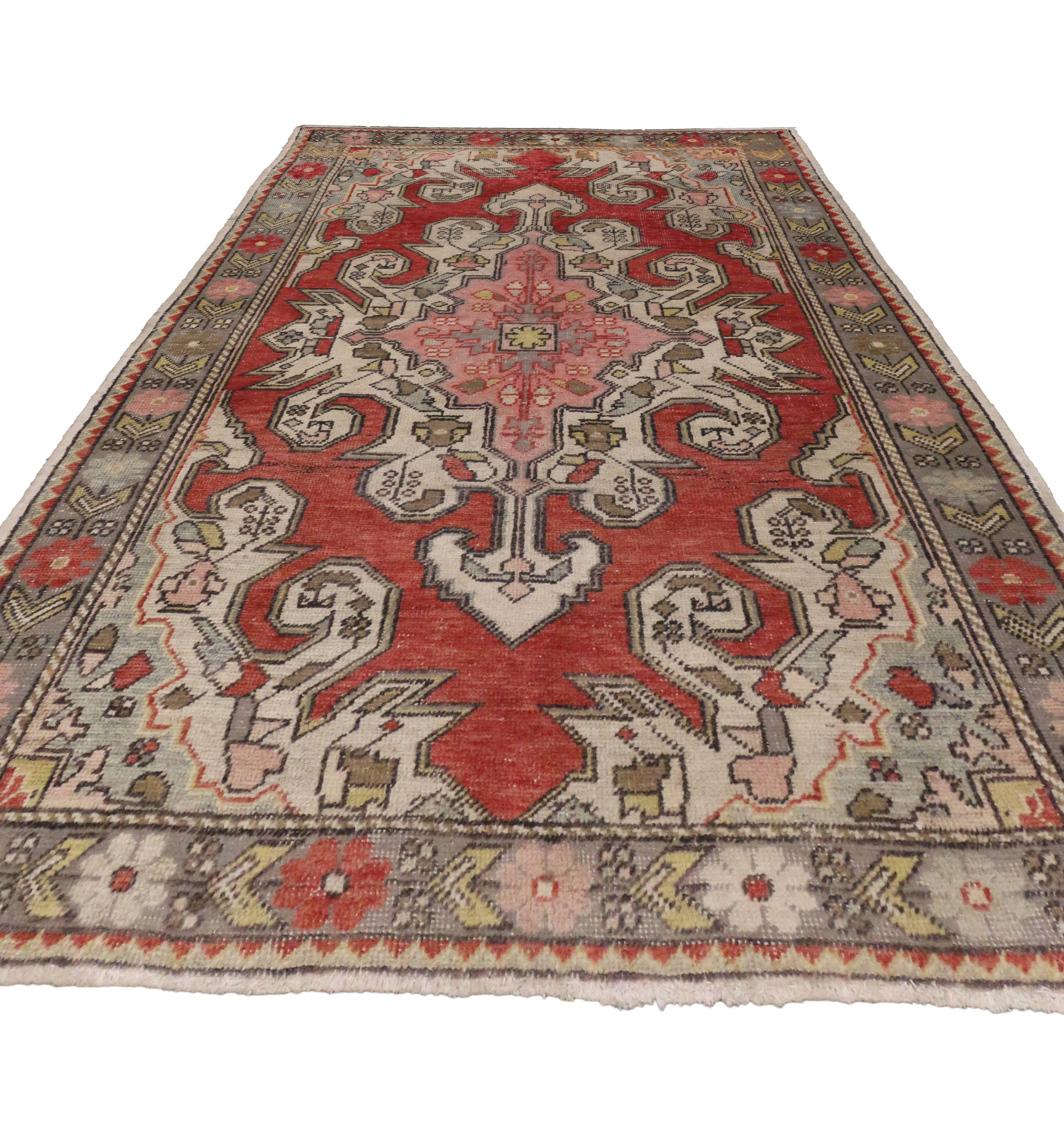 Vintage Turkish Oushak Accent Rug with Modern Industrial Style For Sale 2