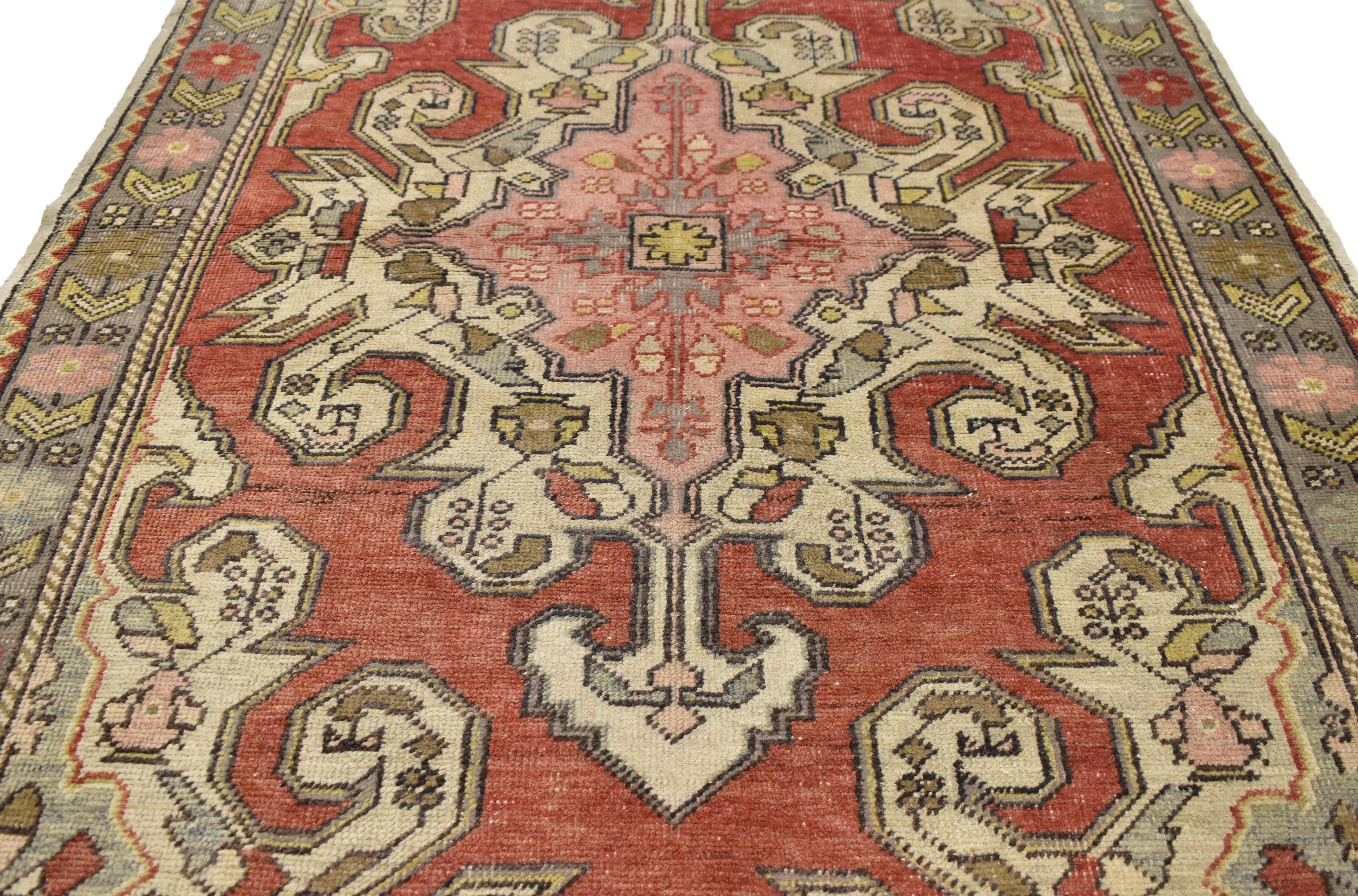 Hand-Knotted Vintage Turkish Oushak Accent Rug with Modern Industrial Style For Sale