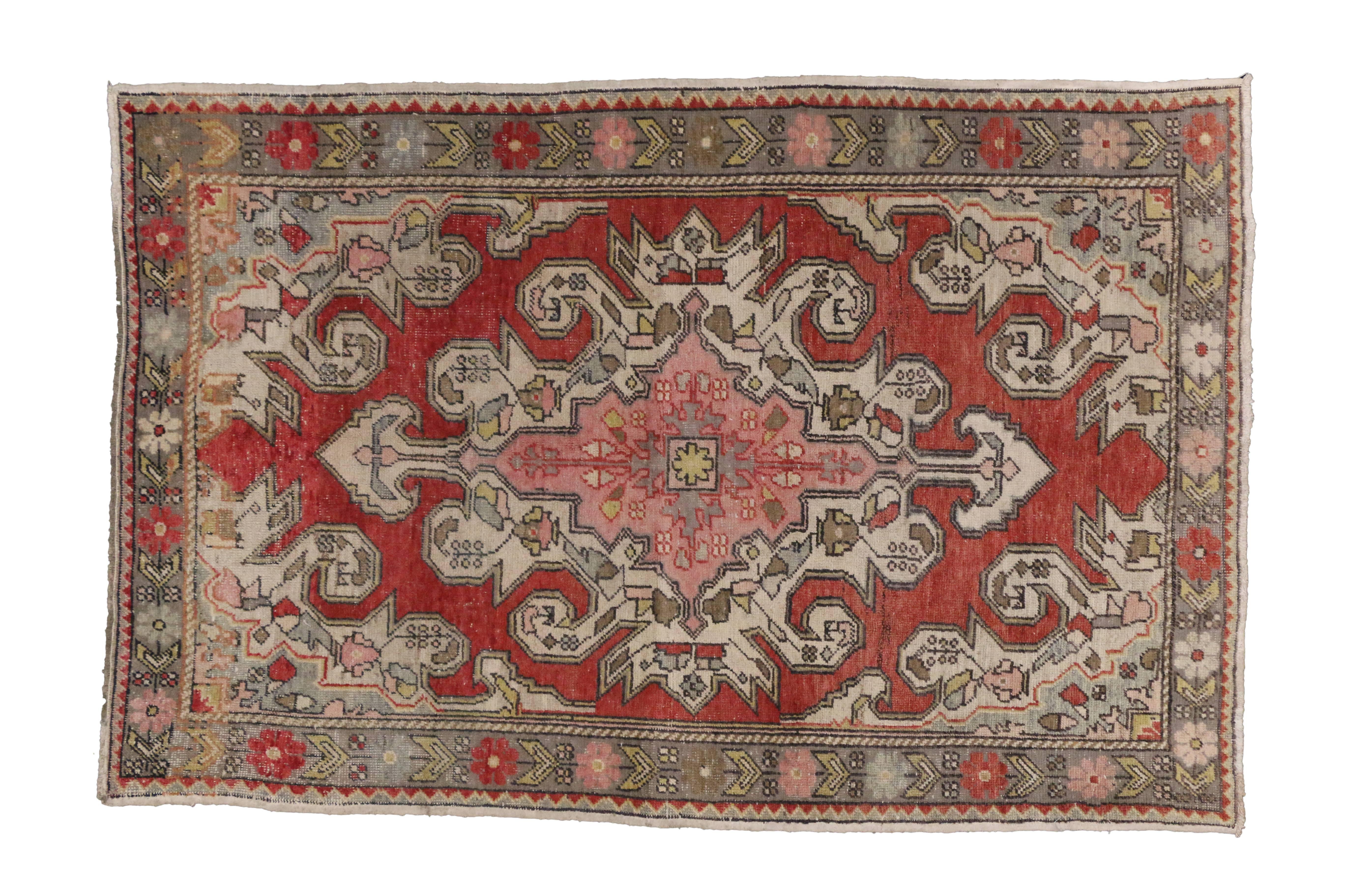 Vintage Turkish Oushak Accent Rug with Modern Industrial Style For Sale 3