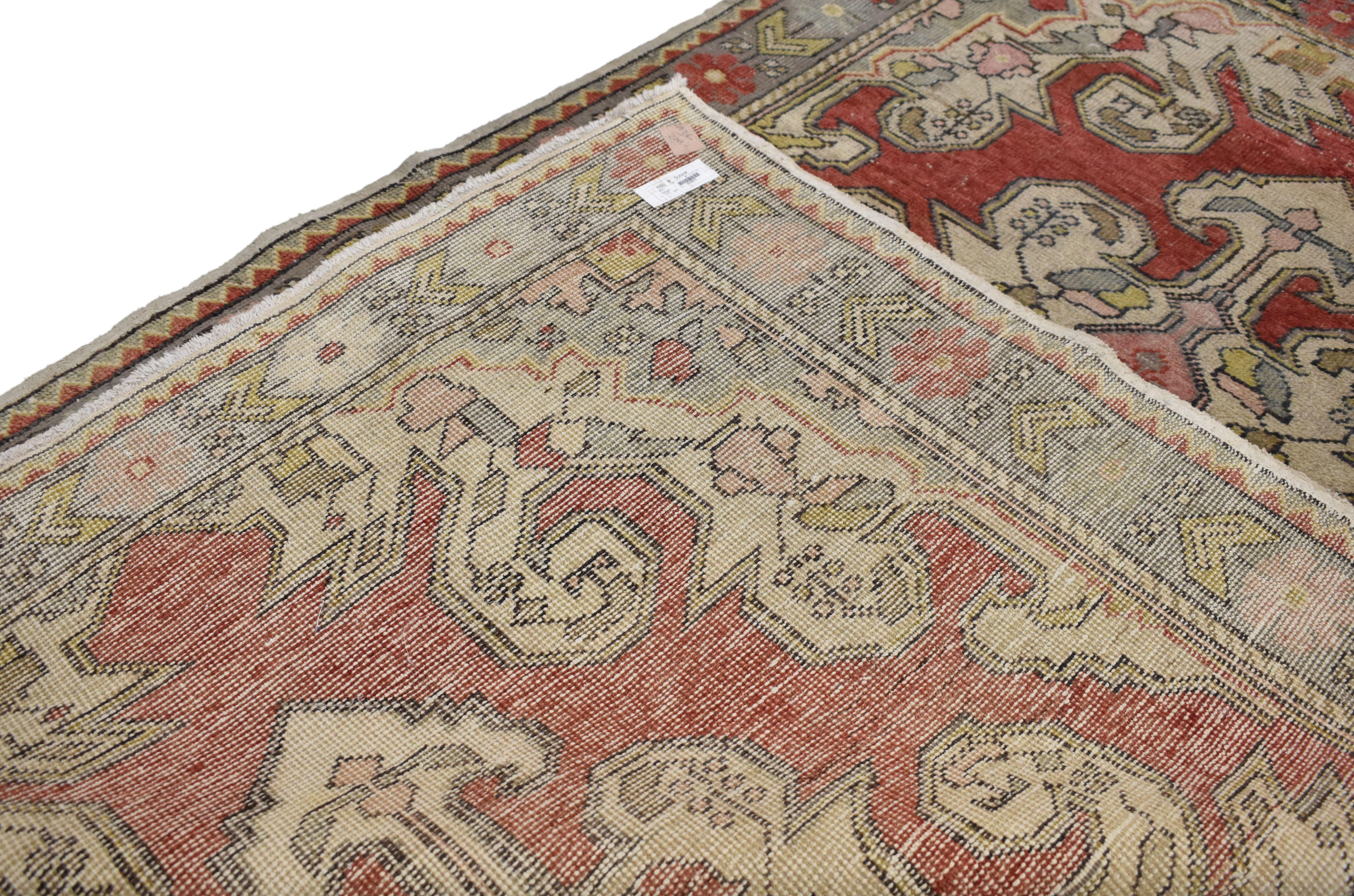 20th Century Vintage Turkish Oushak Accent Rug with Modern Industrial Style For Sale