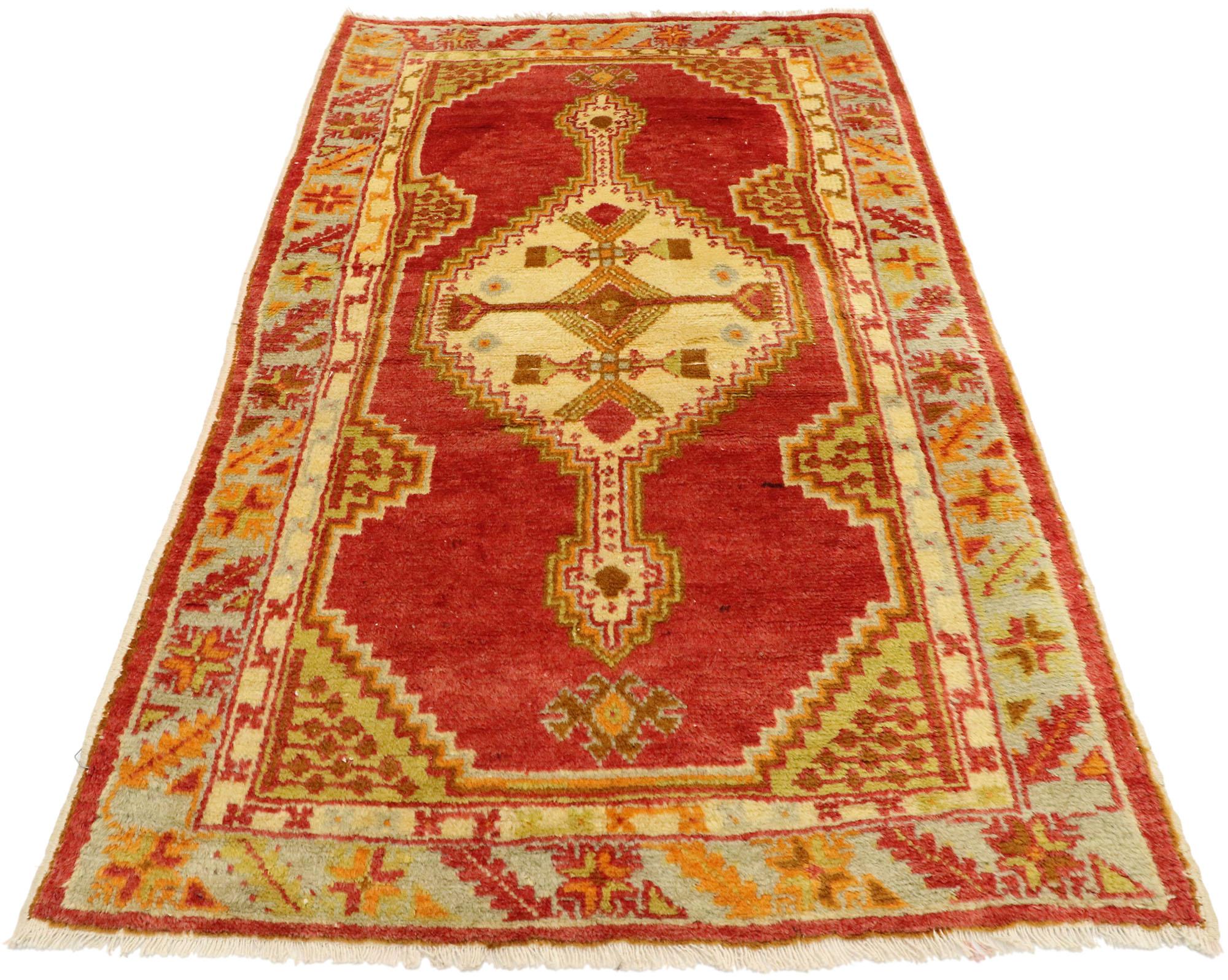 Hand-Knotted Vintage Turkish Oushak Accent Rug with Modern Northwestern Tribal Style For Sale