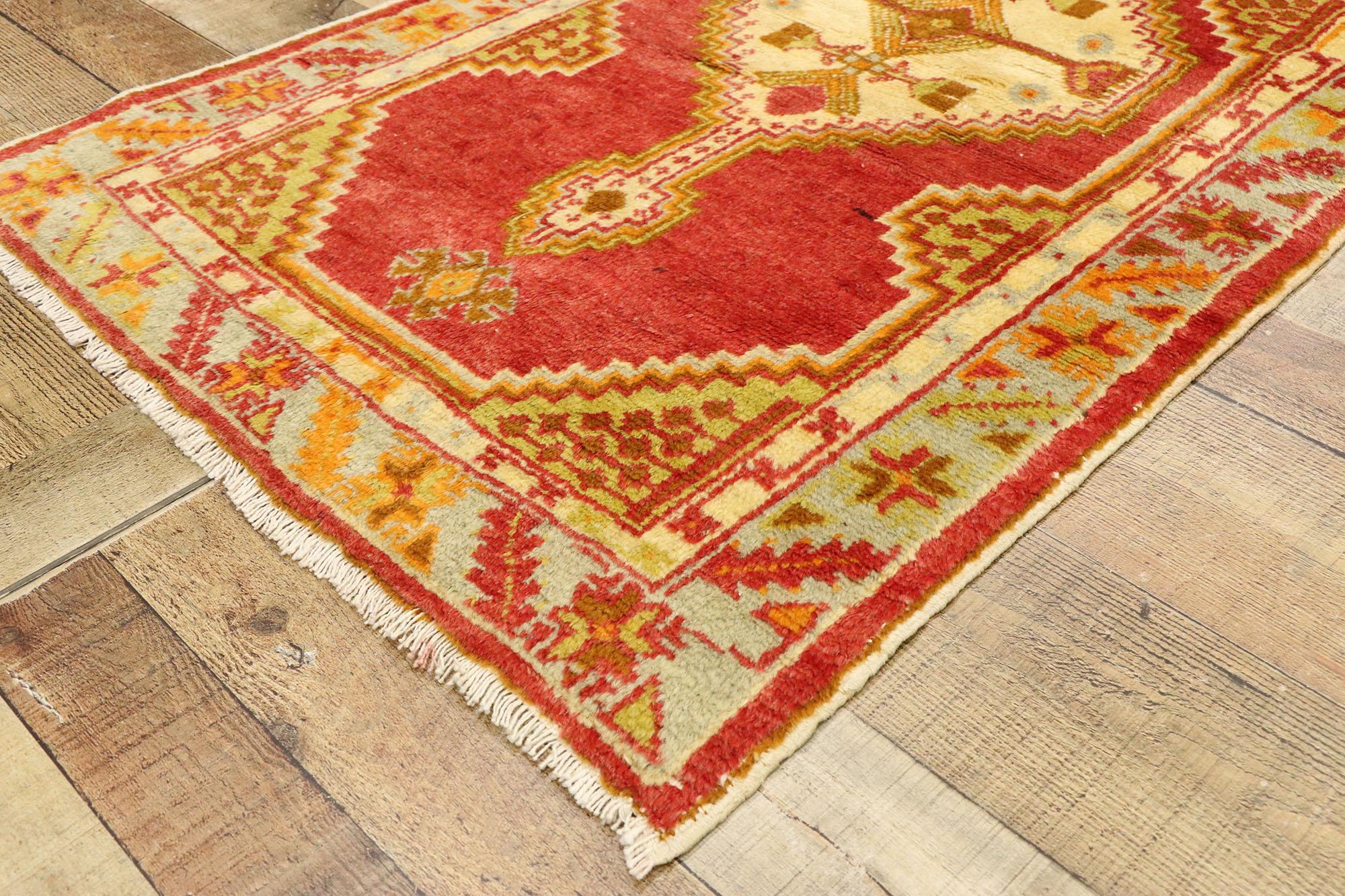 Wool Vintage Turkish Oushak Accent Rug with Modern Northwestern Tribal Style For Sale