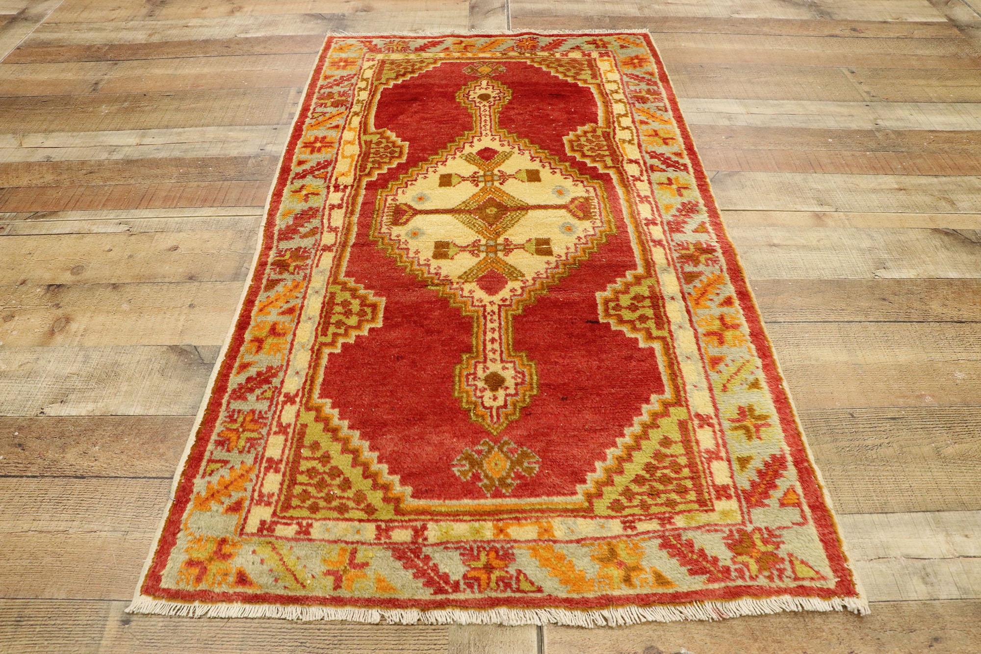 Vintage Turkish Oushak Accent Rug with Modern Northwestern Tribal Style For Sale 1