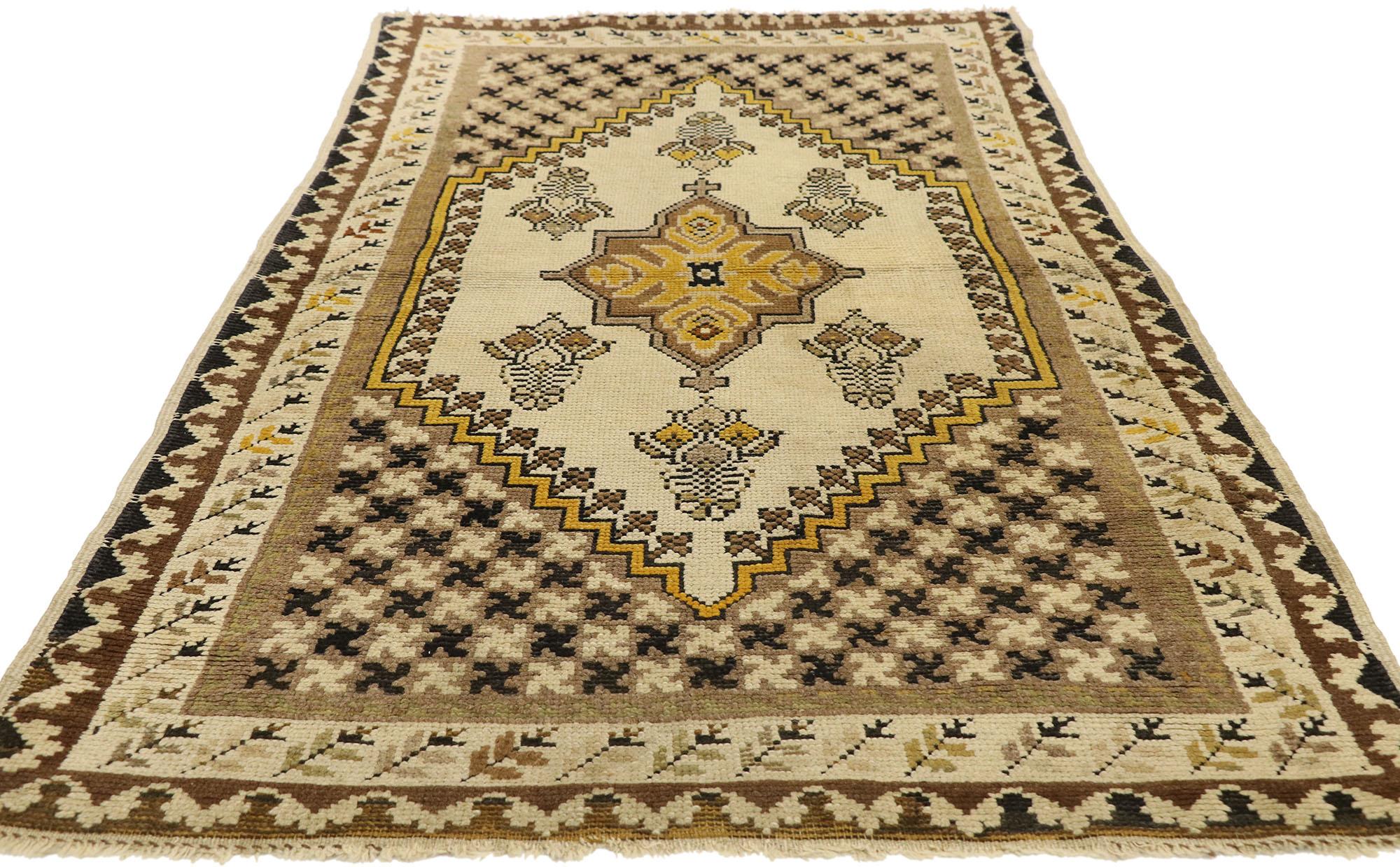 Hand-Knotted Vintage Turkish Oushak Accent Rug with Modern Shaker Style For Sale