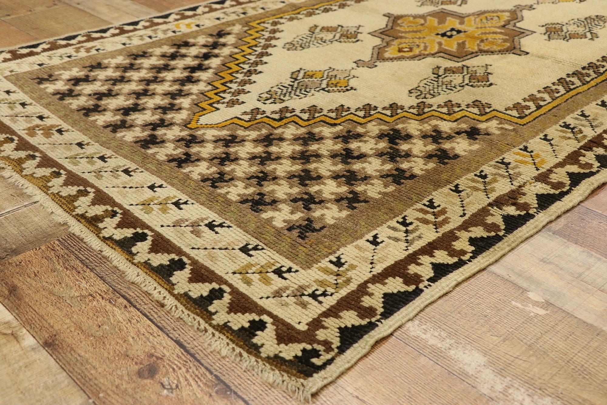 Wool Vintage Turkish Oushak Accent Rug with Modern Shaker Style For Sale