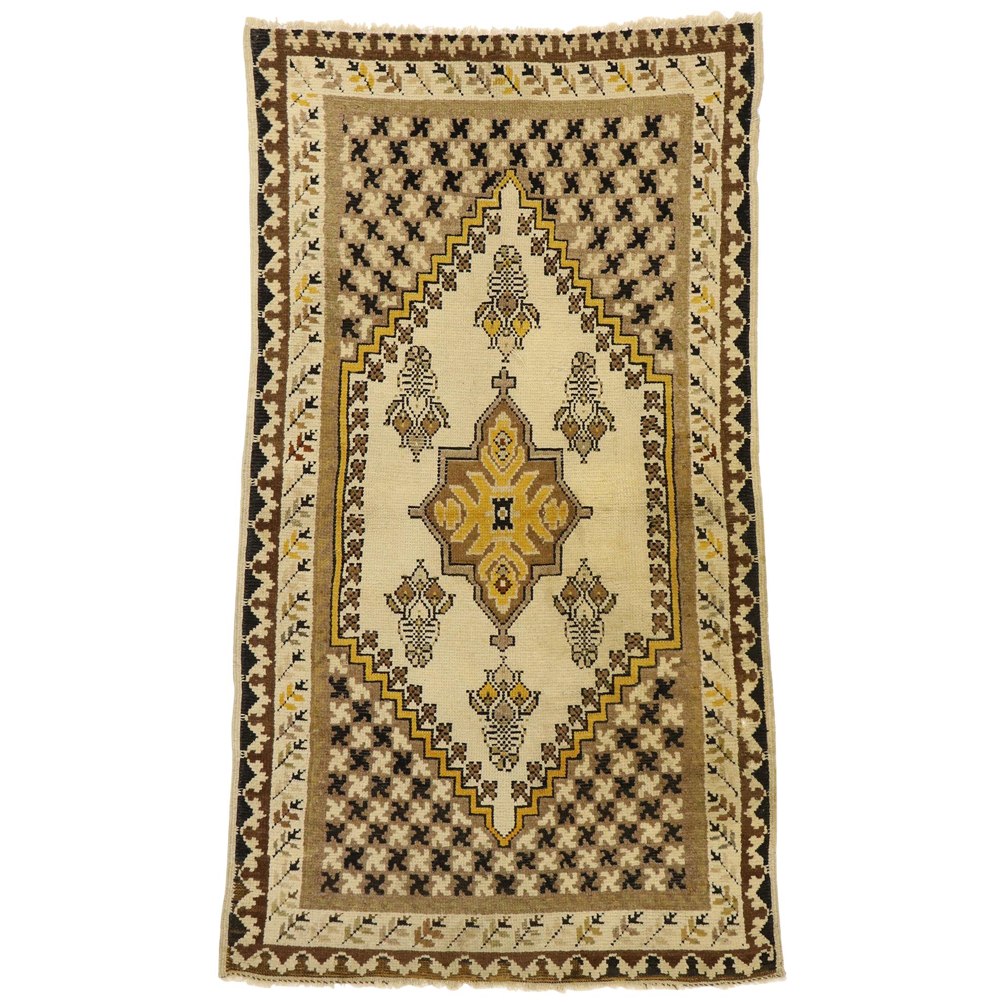 Vintage Turkish Oushak Accent Rug with Modern Shaker Style