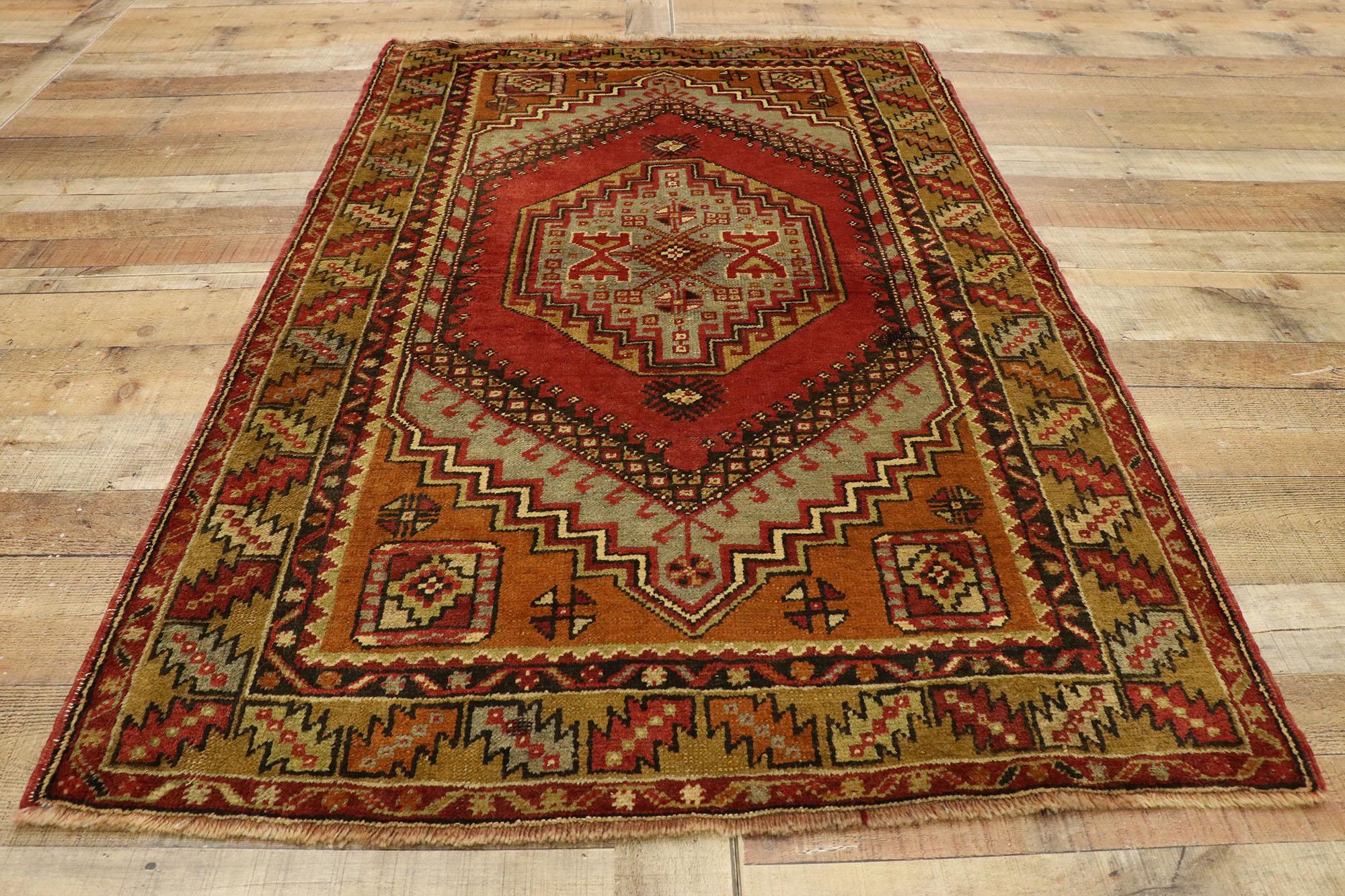 Wool Vintage Turkish Oushak Accent Rug with Modern Spanish Revival Style For Sale