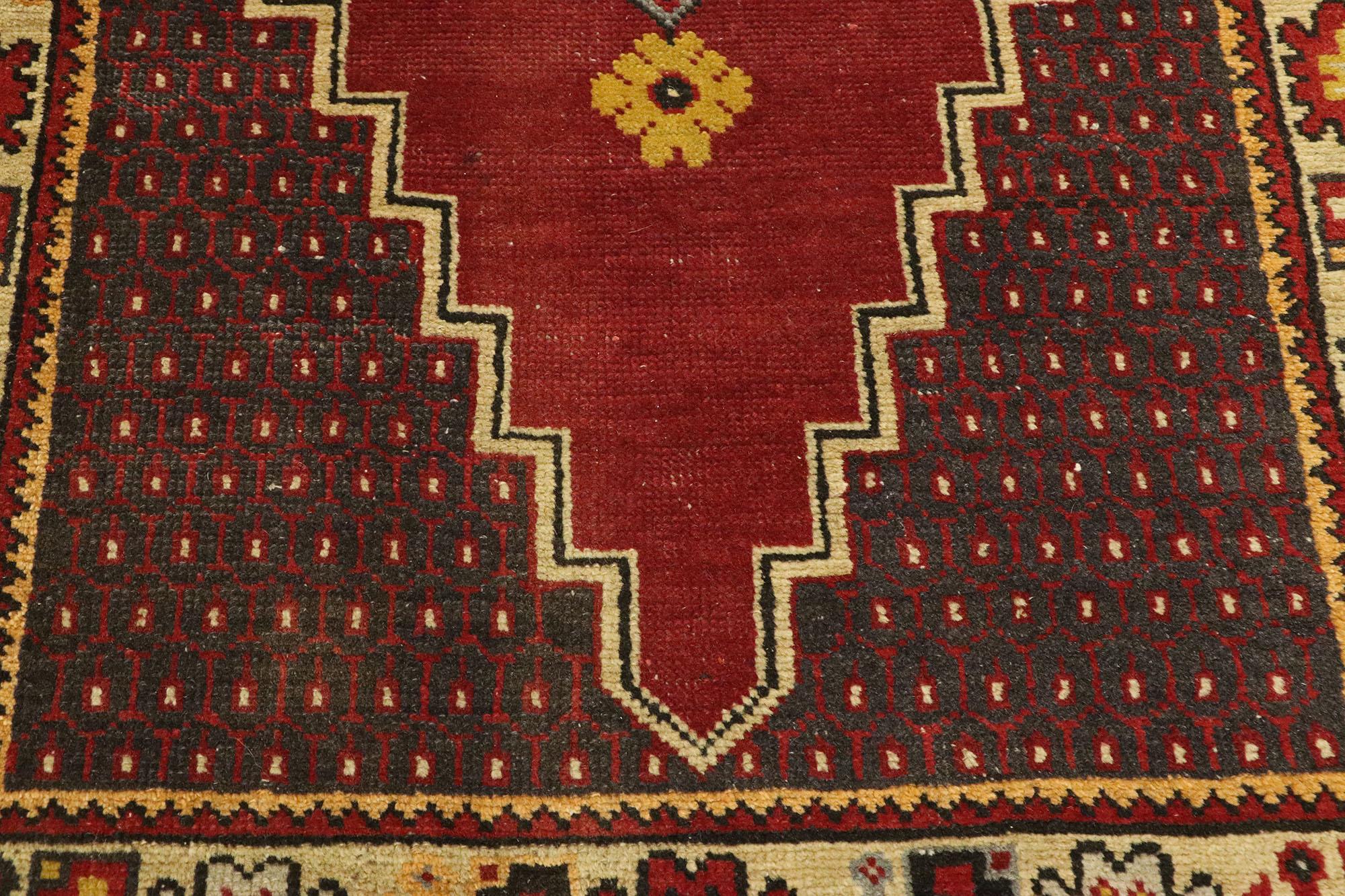 Hand-Knotted Vintage Turkish Oushak Accent Rug with Retro Art Deco Style For Sale