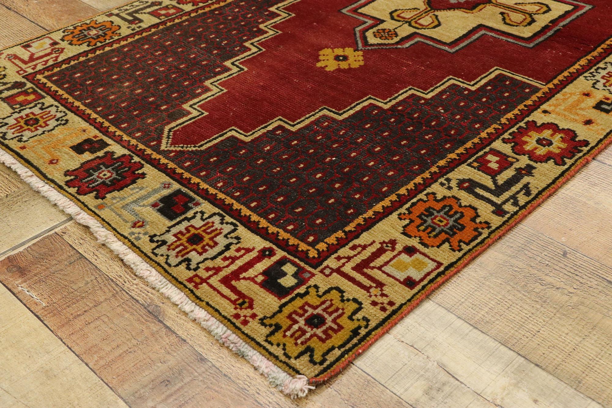 20th Century Vintage Turkish Oushak Accent Rug with Retro Art Deco Style For Sale