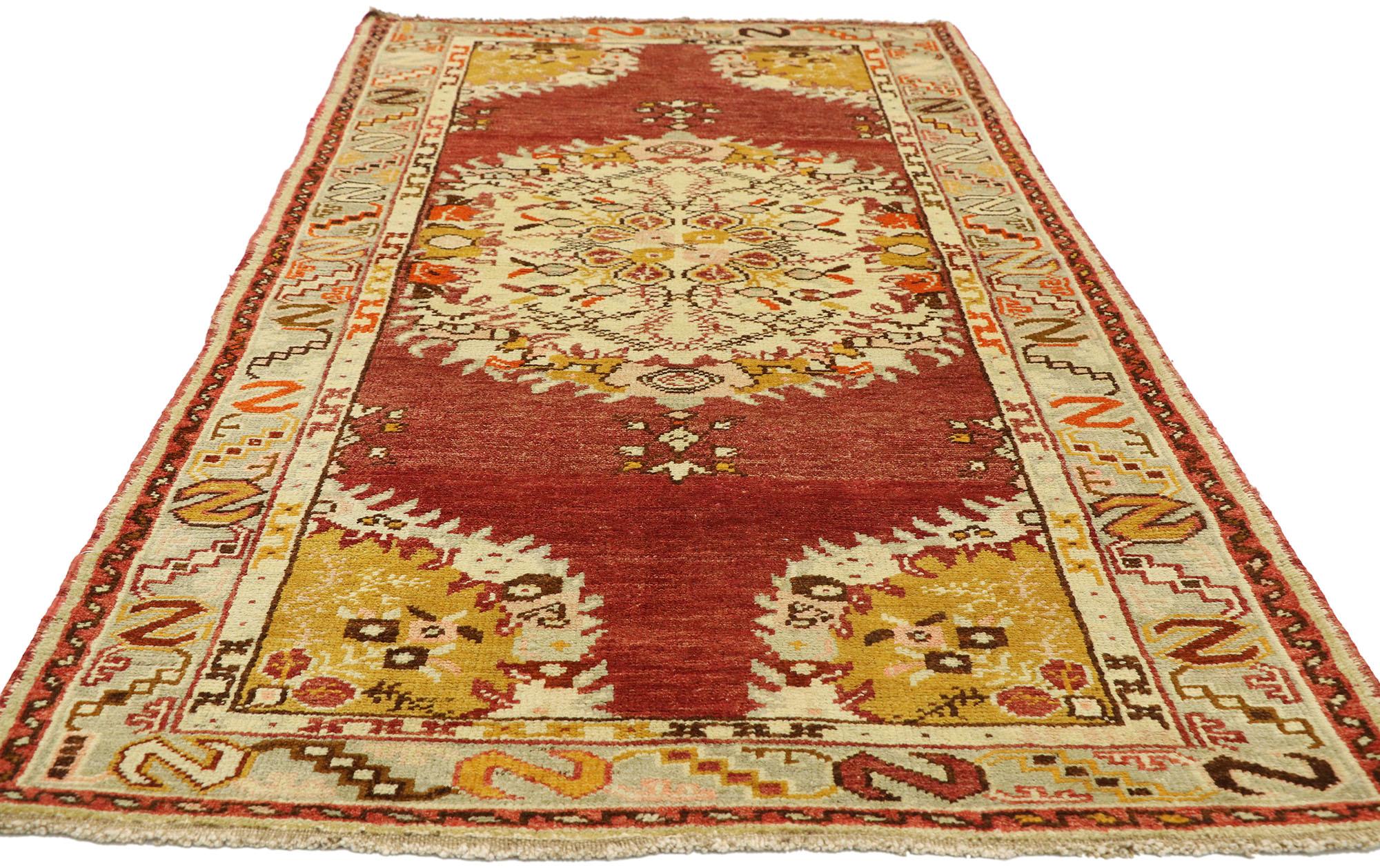 Hand-Knotted Vintage Turkish Oushak Accent Rug with Rustic French Rococo Style For Sale