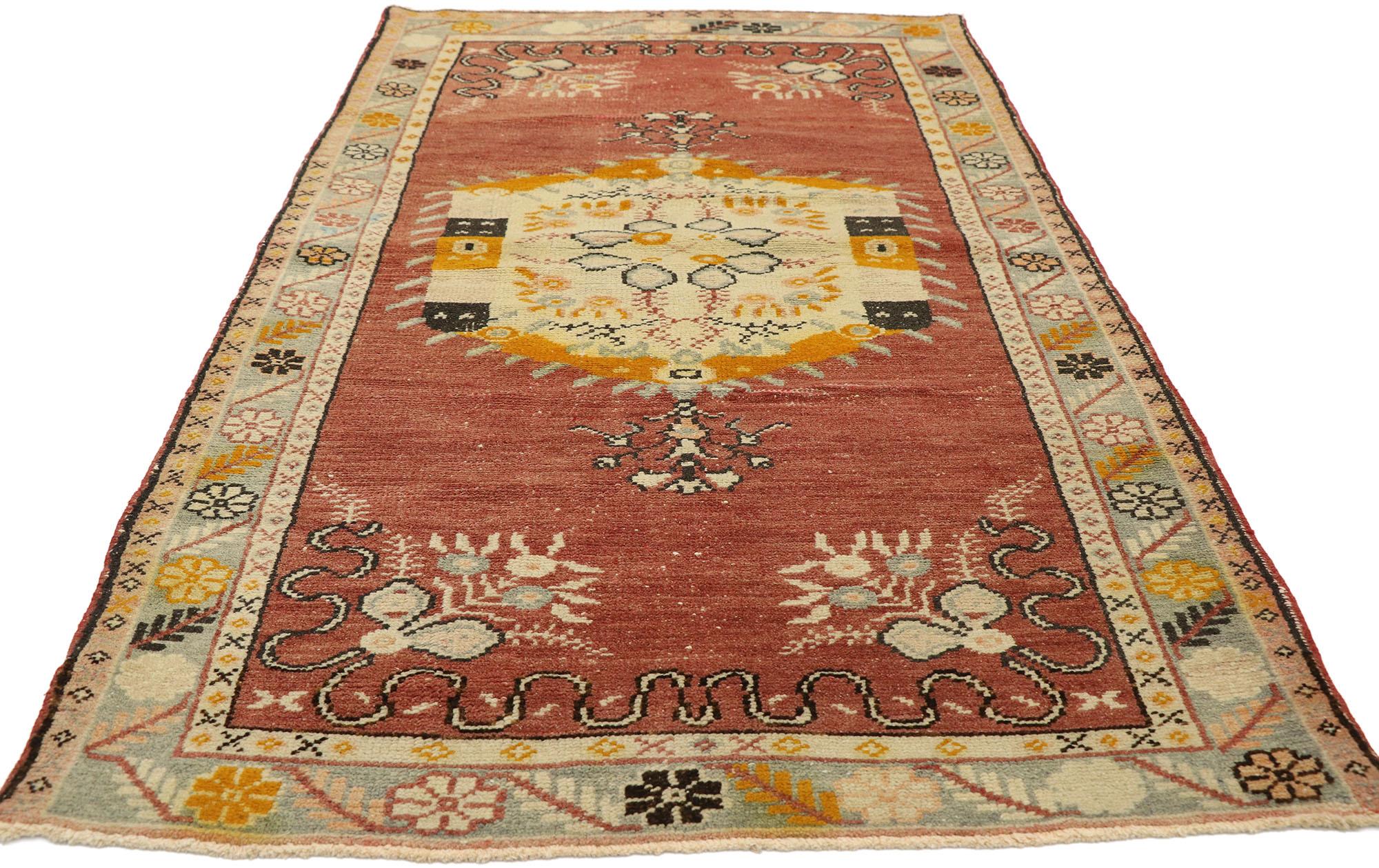 Hand-Knotted Vintage Turkish Oushak Accent Rug with Rustic French Rococo Style For Sale