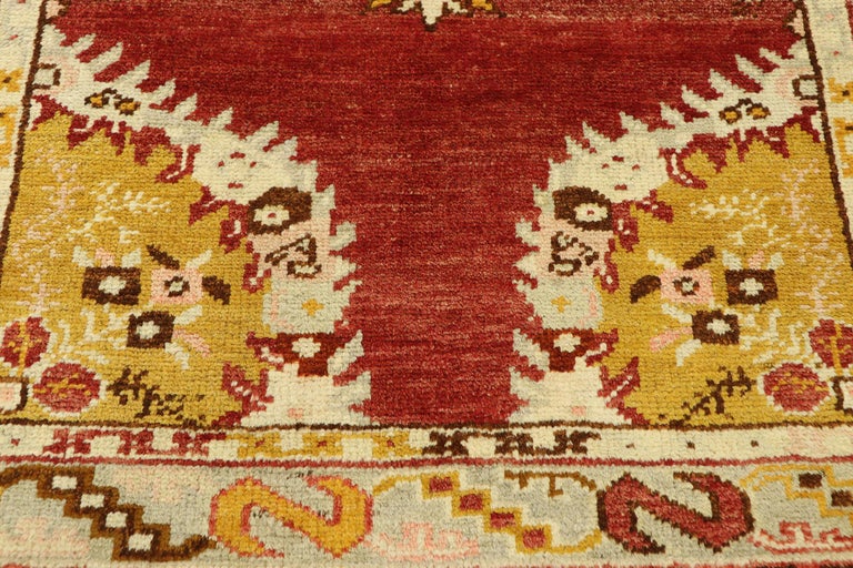 French Rococo Rug Style Vintage Turkish Oushak Accent Rug with Rustic French Rococo Style For ...