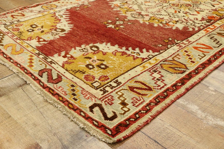 French Rococo Rug Style Vintage Turkish Oushak Accent Rug with Rustic French Rococo Style For ...