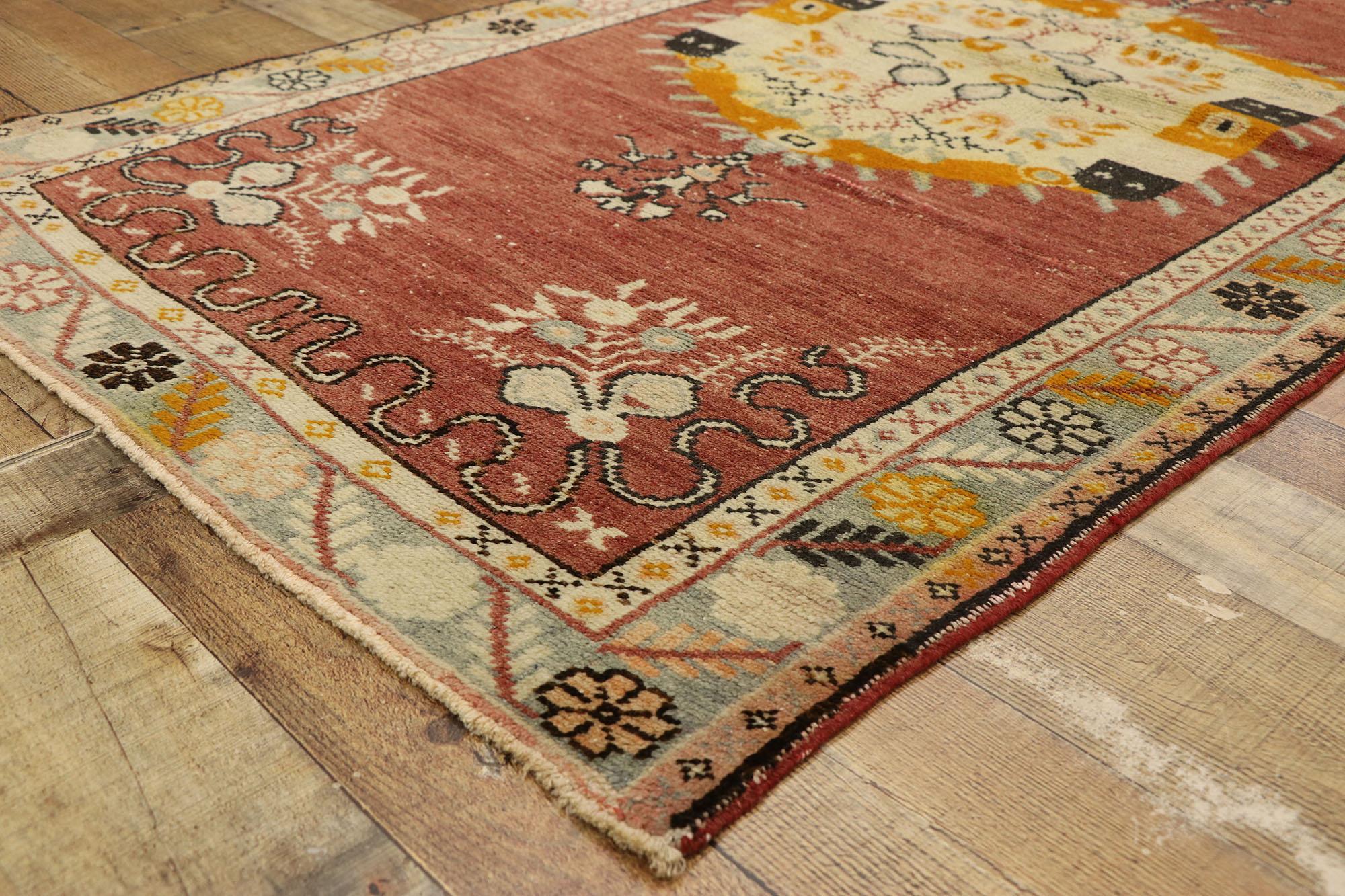 Wool Vintage Turkish Oushak Accent Rug with Rustic French Rococo Style For Sale