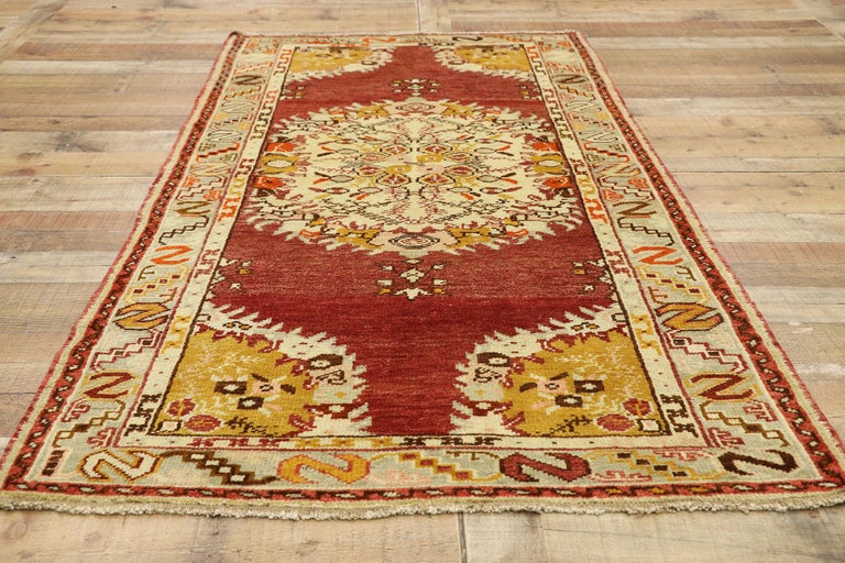 French Rococo Rug Style Vintage Turkish Oushak Accent Rug with Rustic French Rococo Style For ...