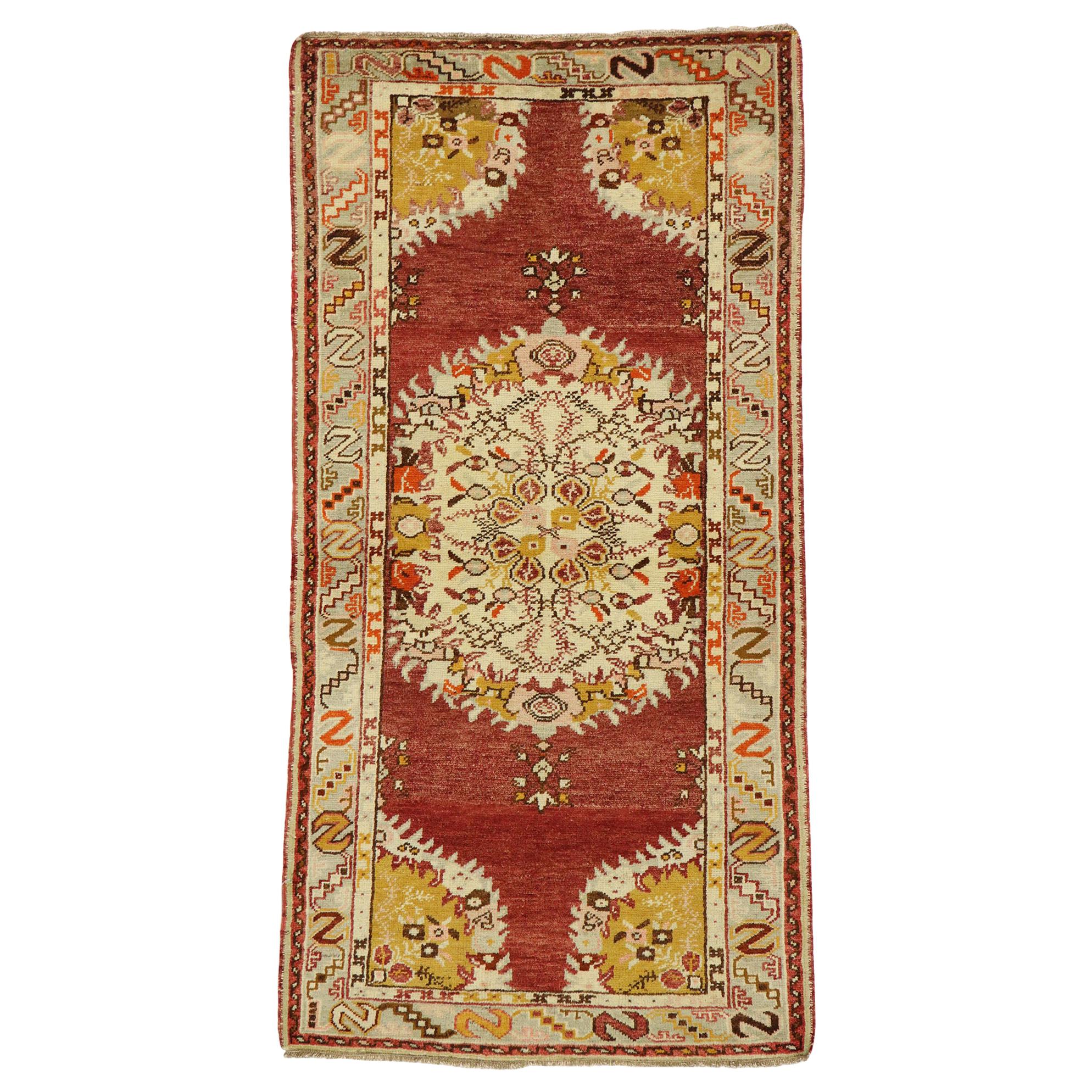 Vintage Turkish Oushak Accent Rug with Rustic French Rococo Style