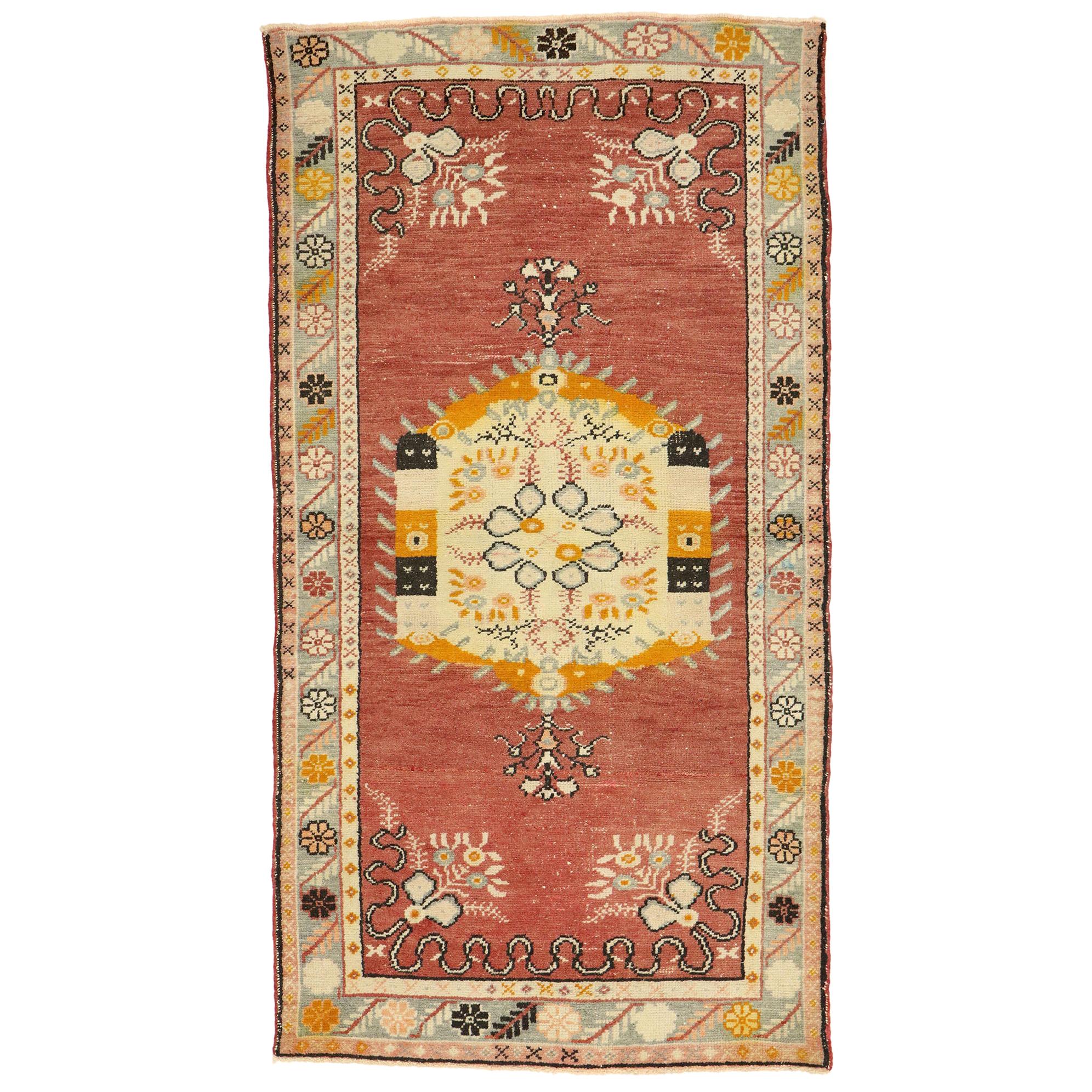 Vintage Turkish Oushak Accent Rug with Rustic French Rococo Style For Sale