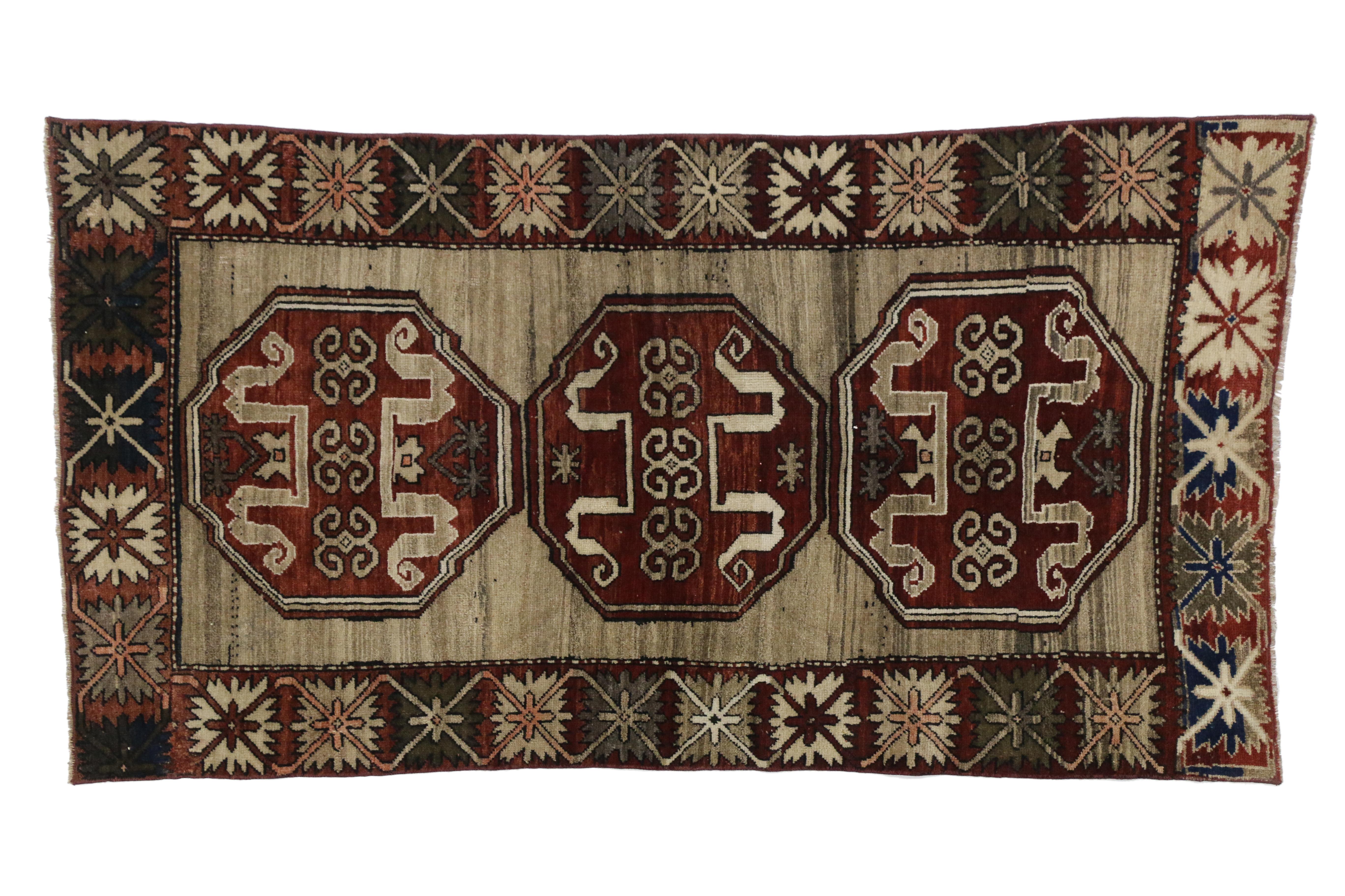 Vintage Turkish Oushak Accent Rug with Rustic Lodge Tribal Style In Good Condition For Sale In Dallas, TX