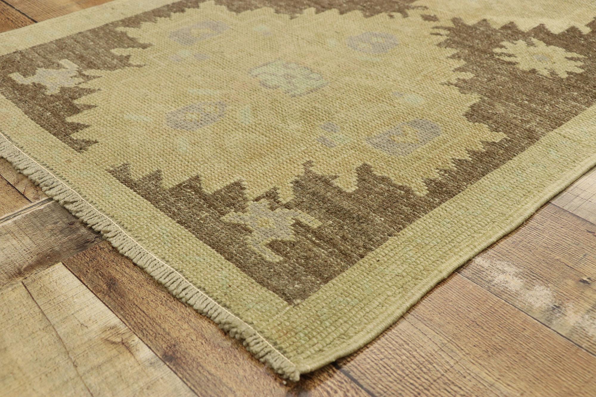 Wool Vintage Turkish Oushak Accent Rug with Rustic Shaker Farmhouse Style For Sale