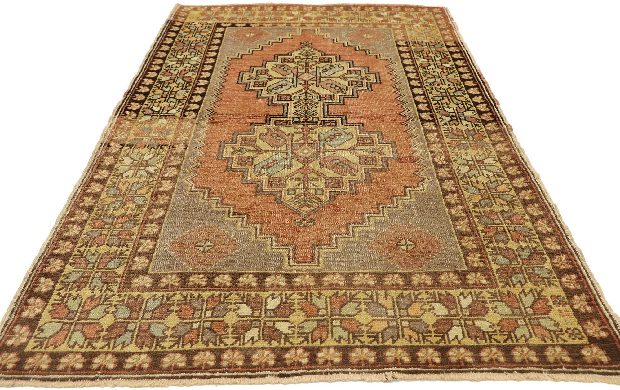 Hand-Knotted Vintage Turkish Oushak Accent Rug with Rustic Spanish Revival Style For Sale