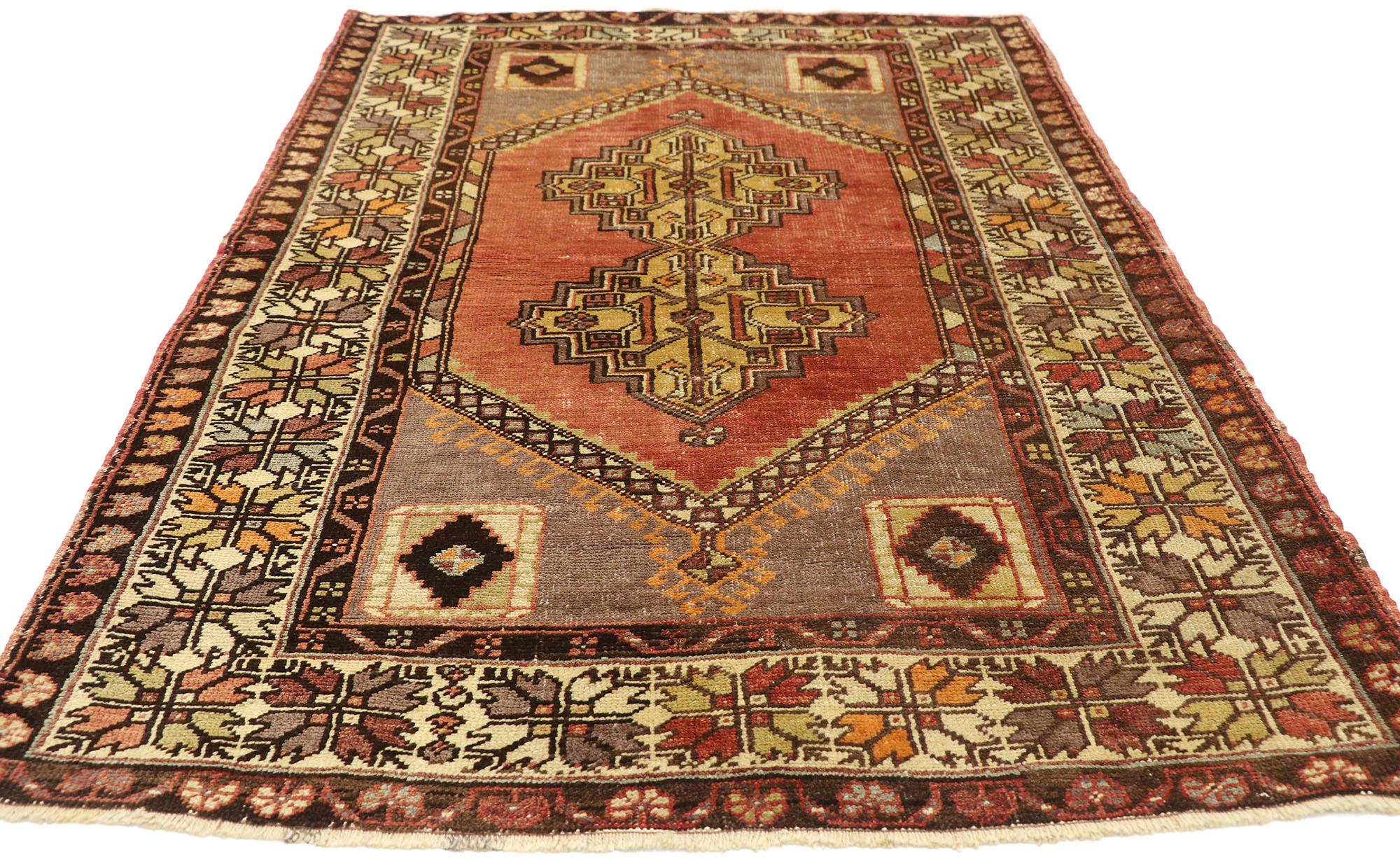 Hand-Knotted Vintage Turkish Oushak Accent Rug with Rustic Spanish Revival Style For Sale