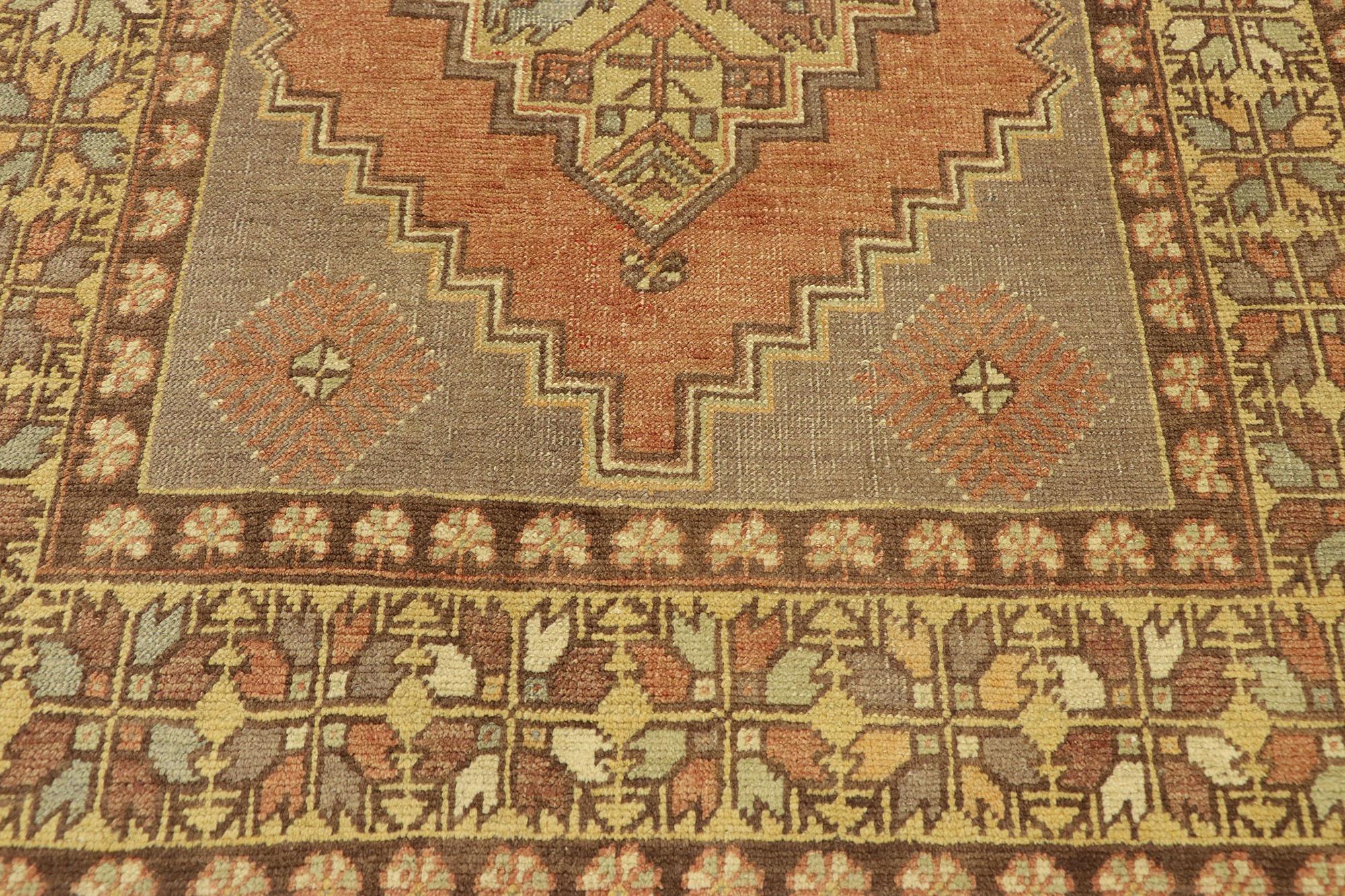 Vintage Turkish Oushak Accent Rug with Rustic Spanish Revival Style In Good Condition For Sale In Dallas, TX