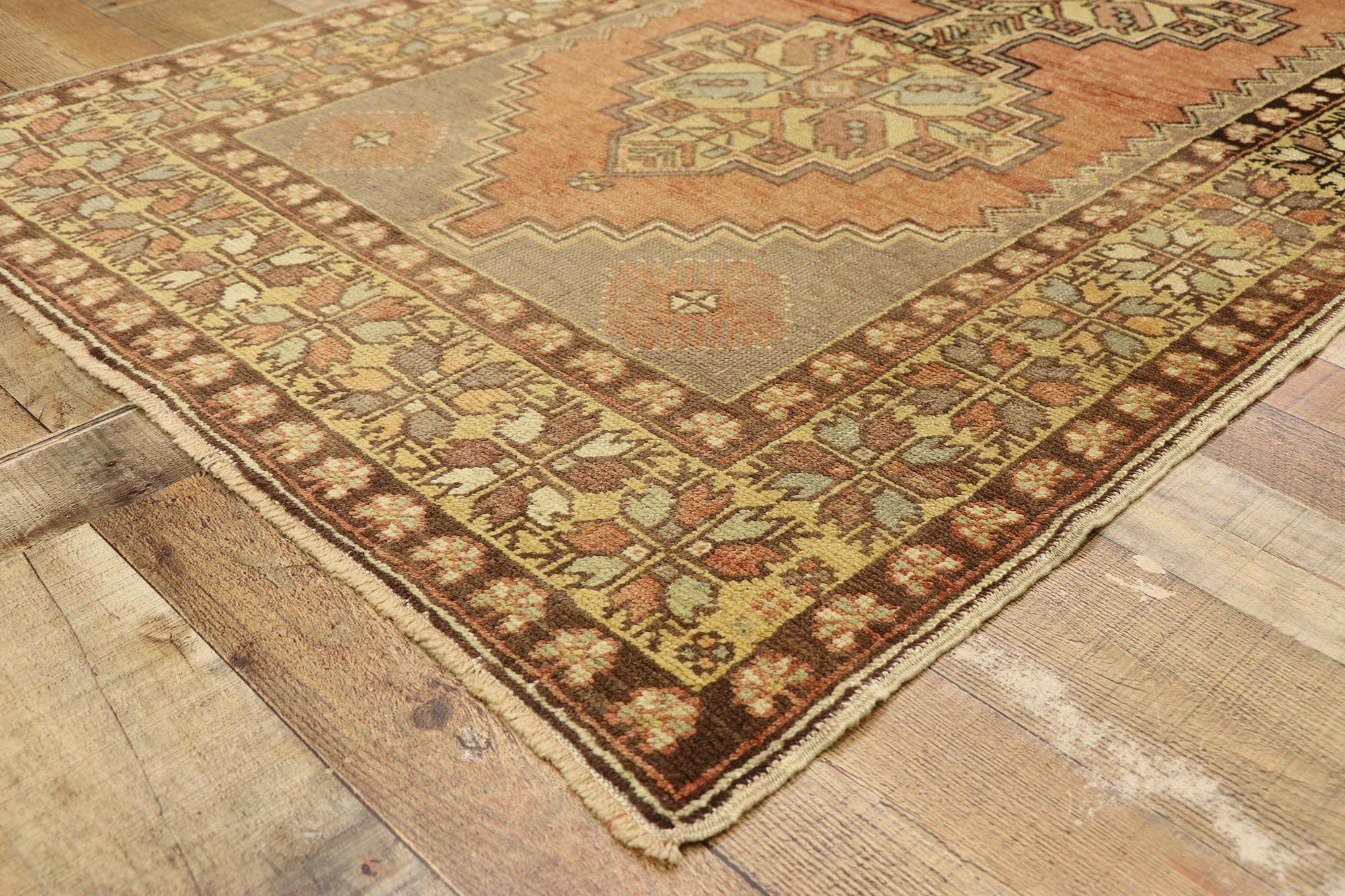 Wool Vintage Turkish Oushak Accent Rug with Rustic Spanish Revival Style For Sale