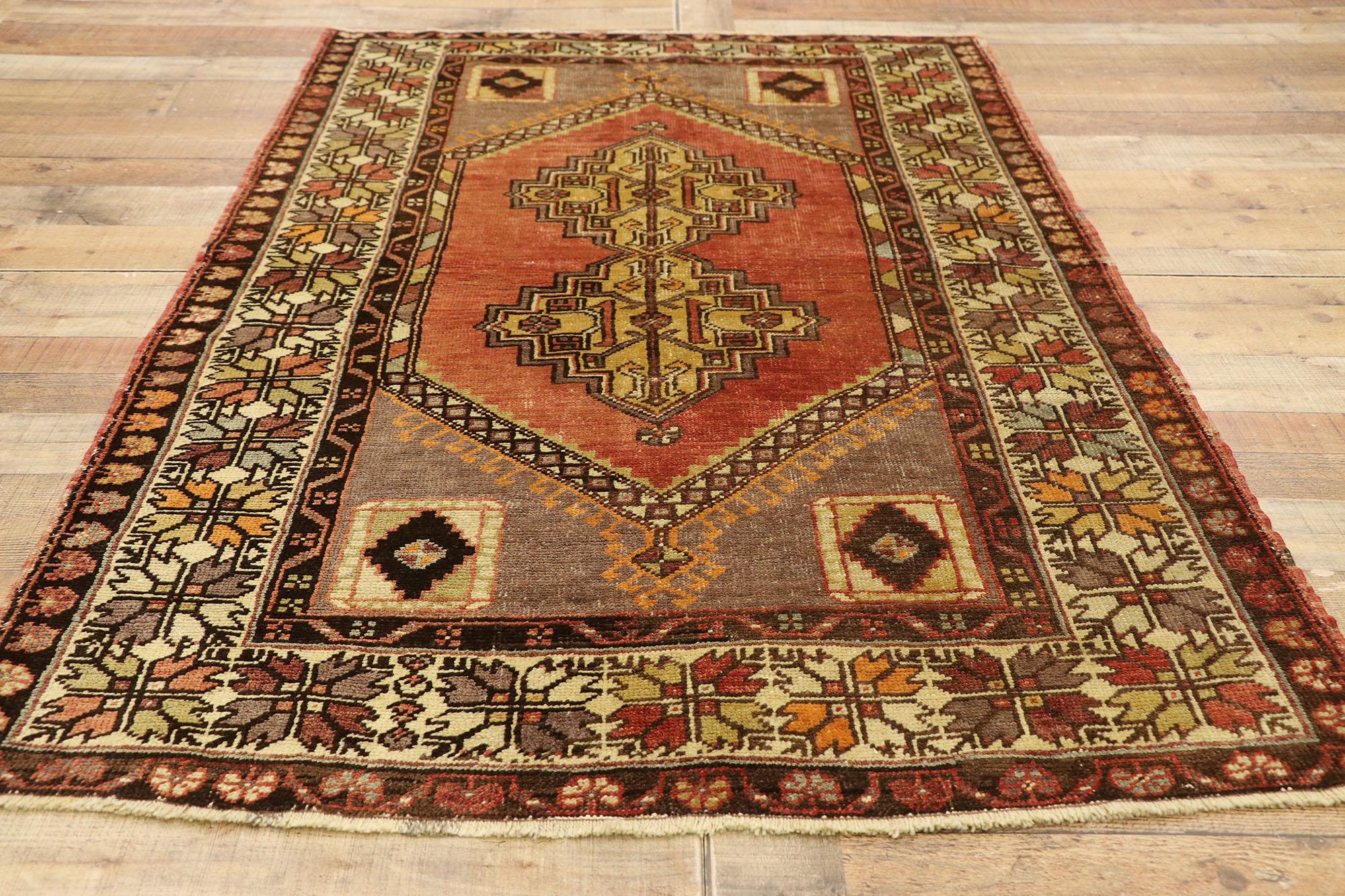 Vintage Turkish Oushak Accent Rug with Rustic Spanish Revival Style For Sale 1