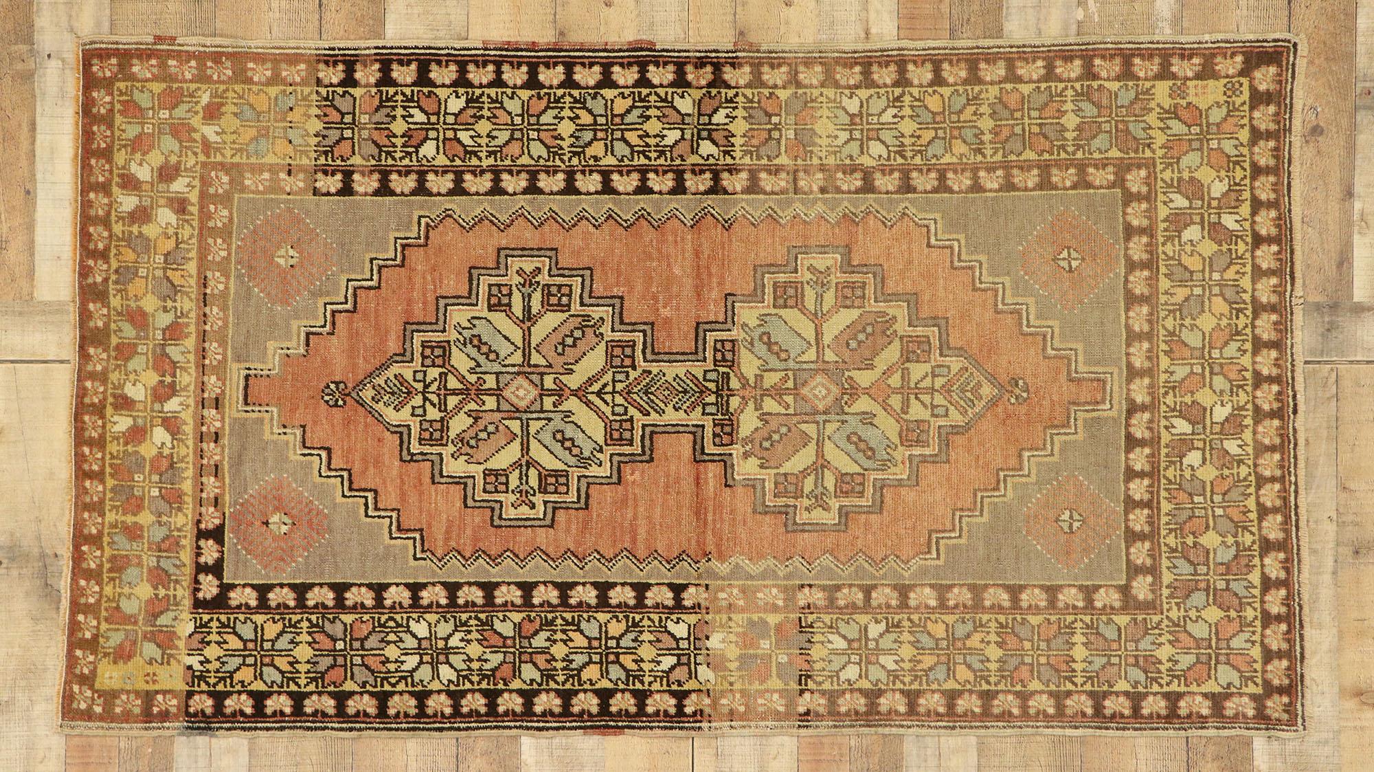 Vintage Turkish Oushak Accent Rug with Rustic Spanish Revival Style For Sale 2