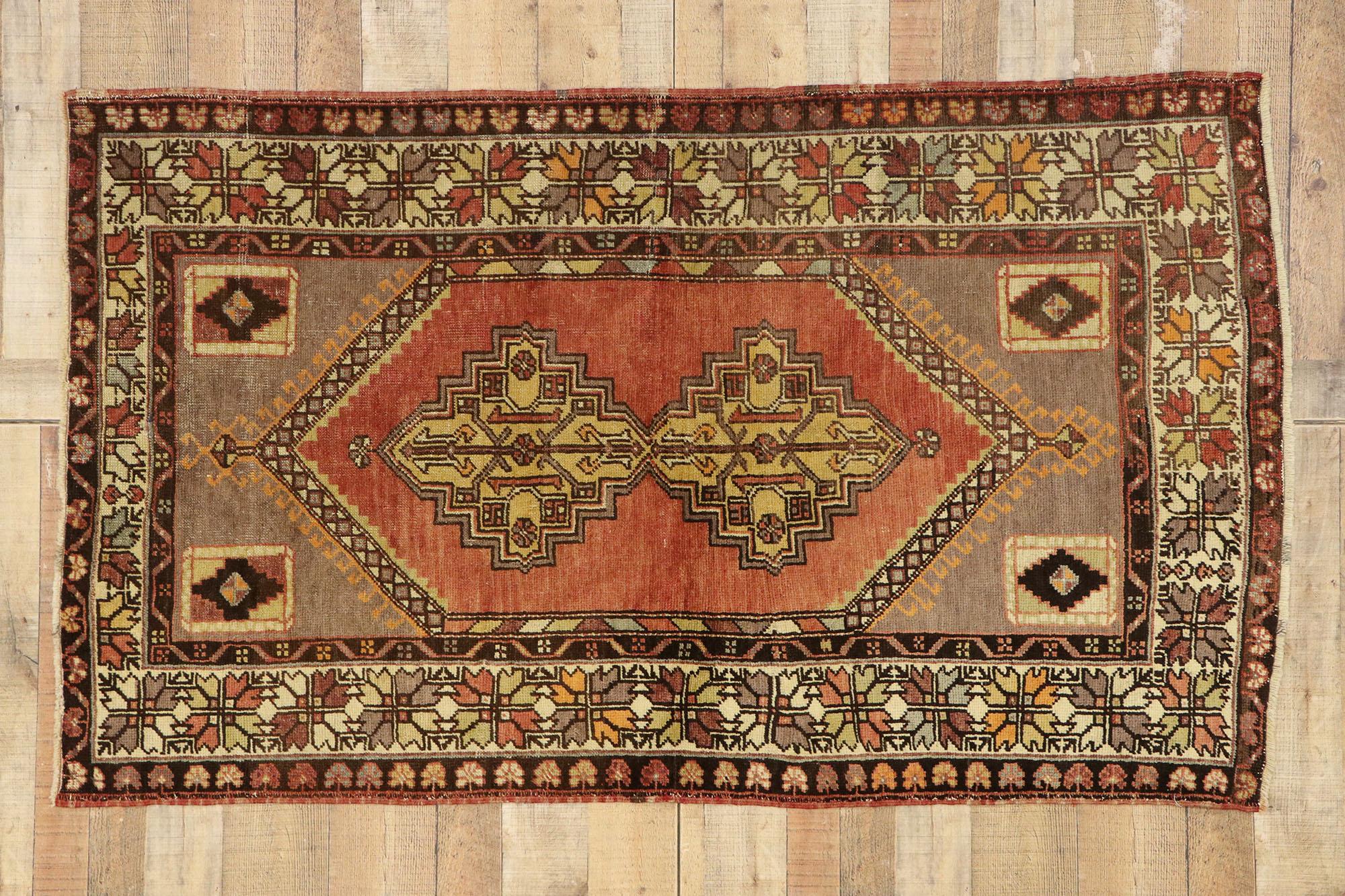 Vintage Turkish Oushak Accent Rug with Rustic Spanish Revival Style For Sale 2