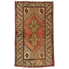 Tapis turc vintage d'appoint Oushak avec style néo-espagnol rustique